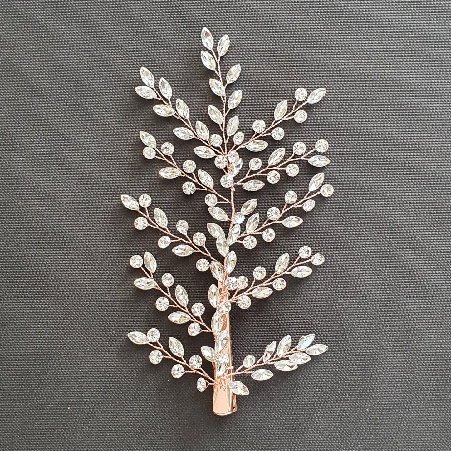 Bridal Hair Clip with Tiny Crystal Leaves-Fern