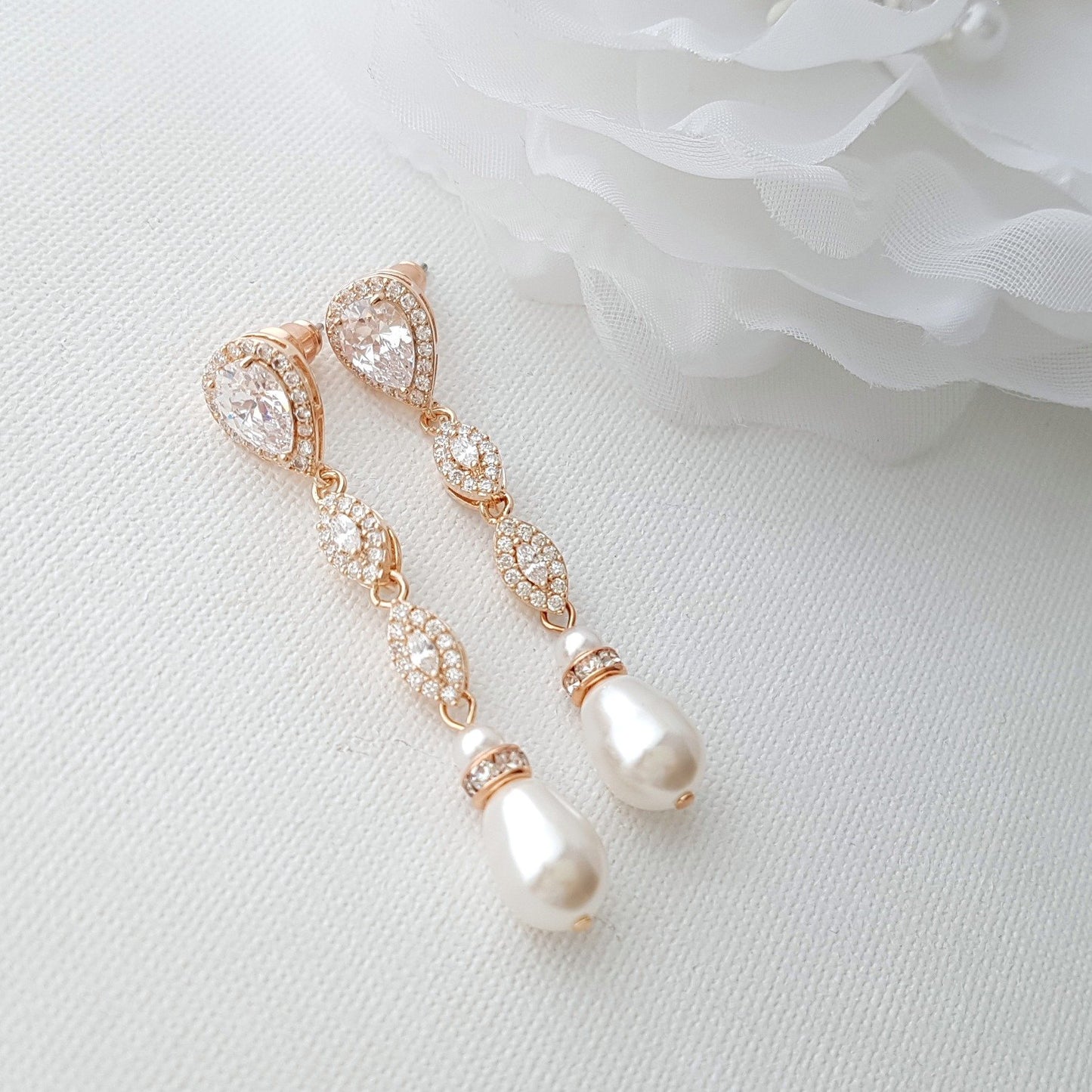 Rose Gold Pearl Earrings-Abby - PoetryDesigns