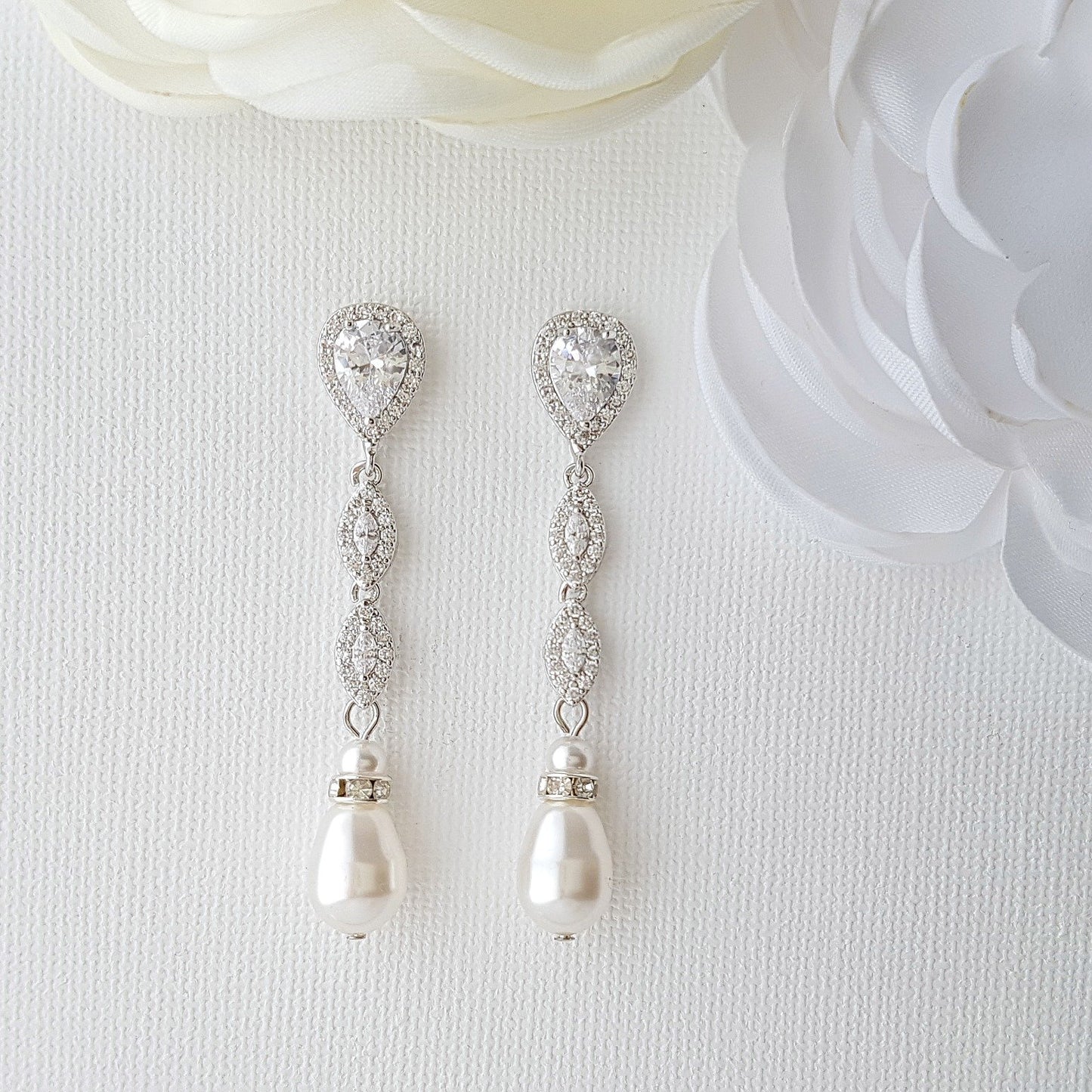 Rose Gold Pearl Earrings-Abby - PoetryDesigns