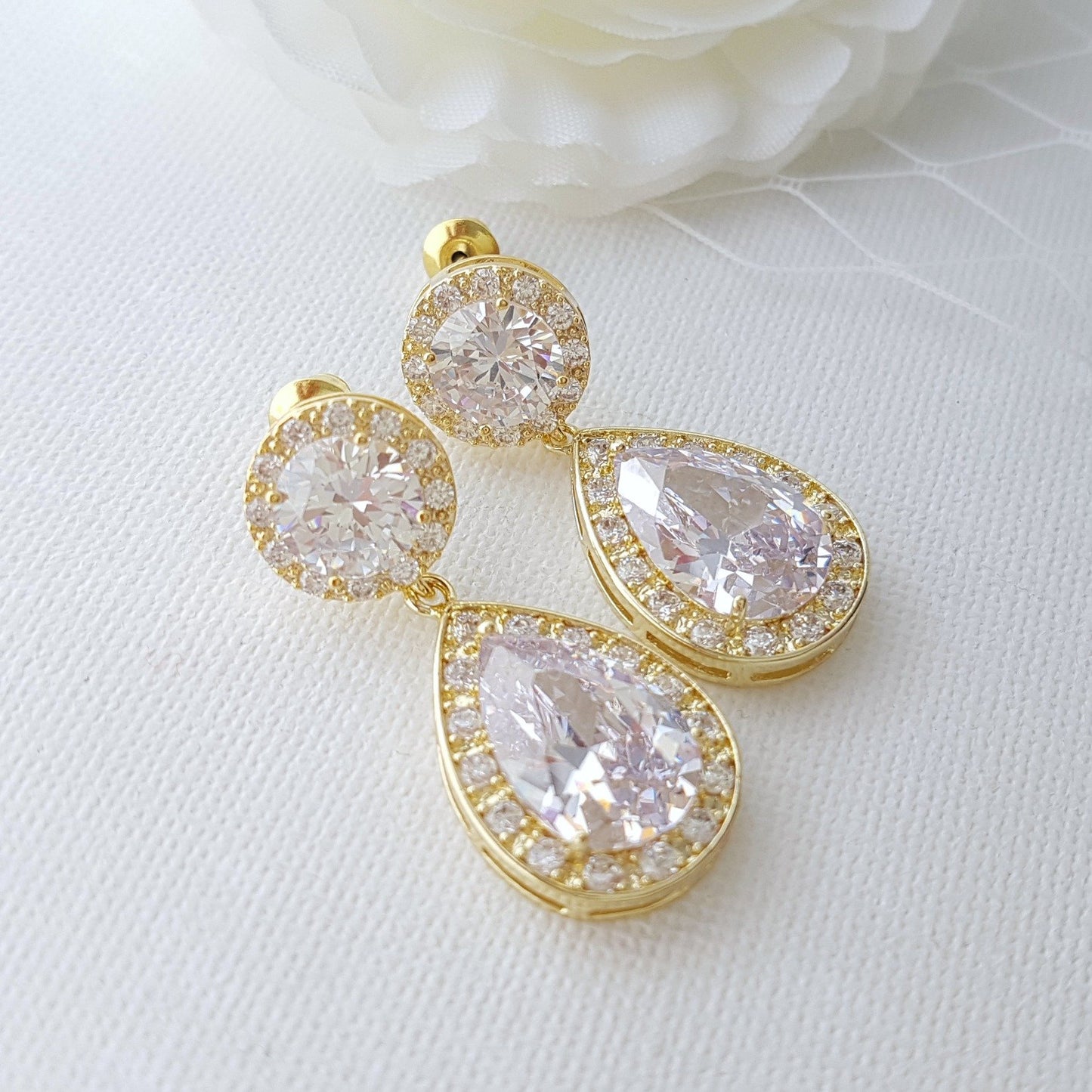Rose Gold Wedding Earrings-Evita - PoetryDesigns