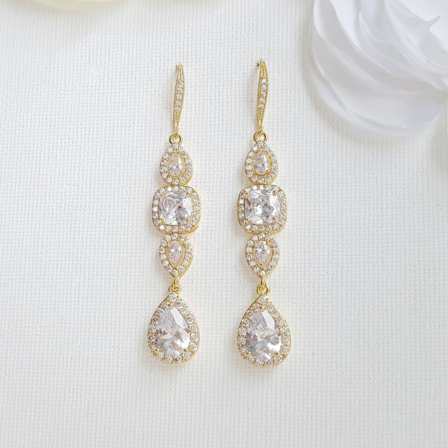 Bridal Dangle Drop Earring Rose Gold-Gianna - PoetryDesigns