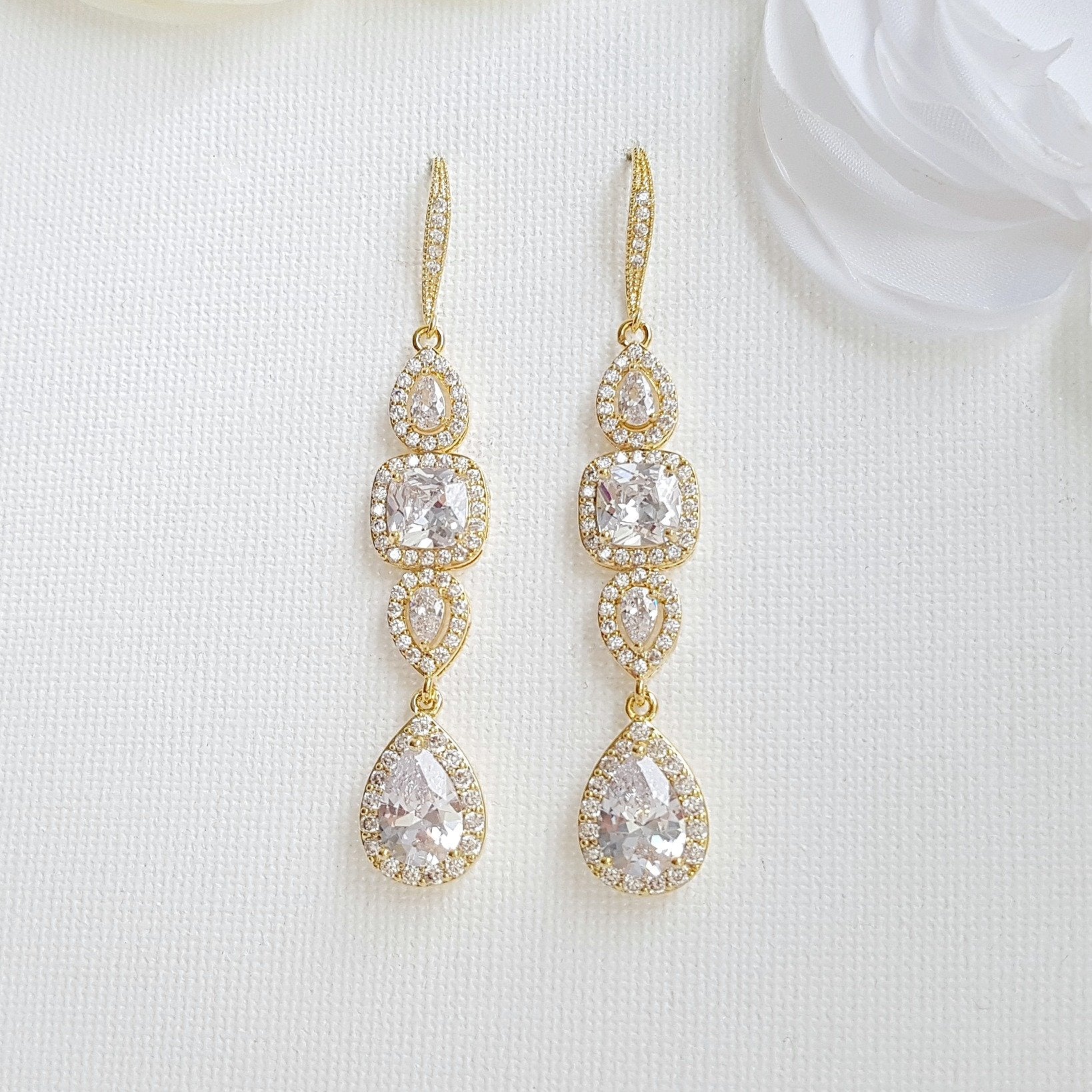 Bridal Dangle Drop Earring Rose Gold-Gianna - PoetryDesigns