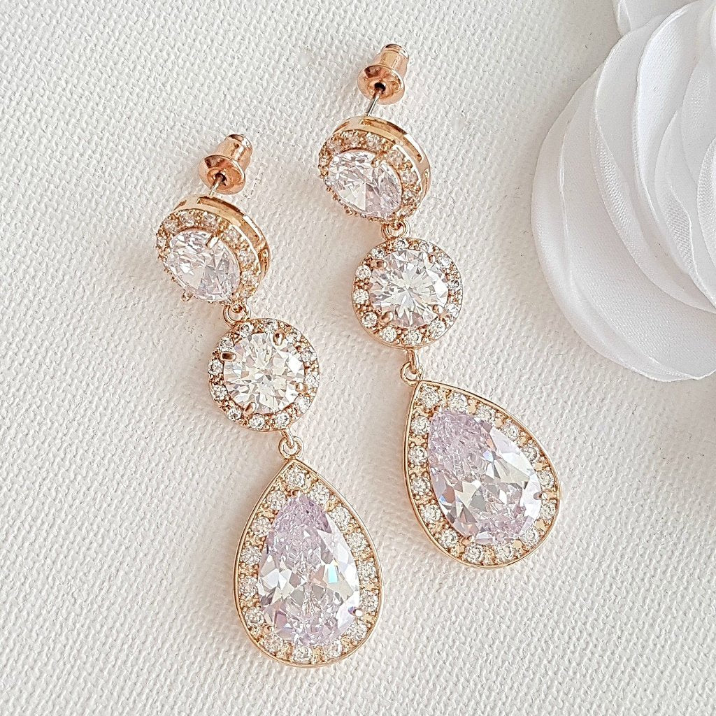 rose gold cubic zirconia wedding earrings