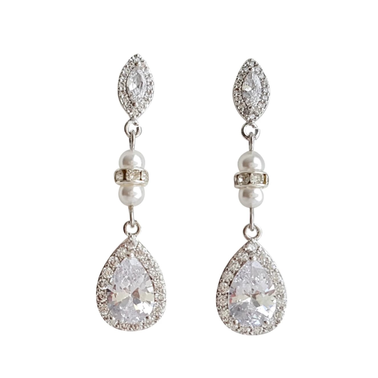Gold and Pearl Wedding Drop Earrings-Ella - PoetryDesigns