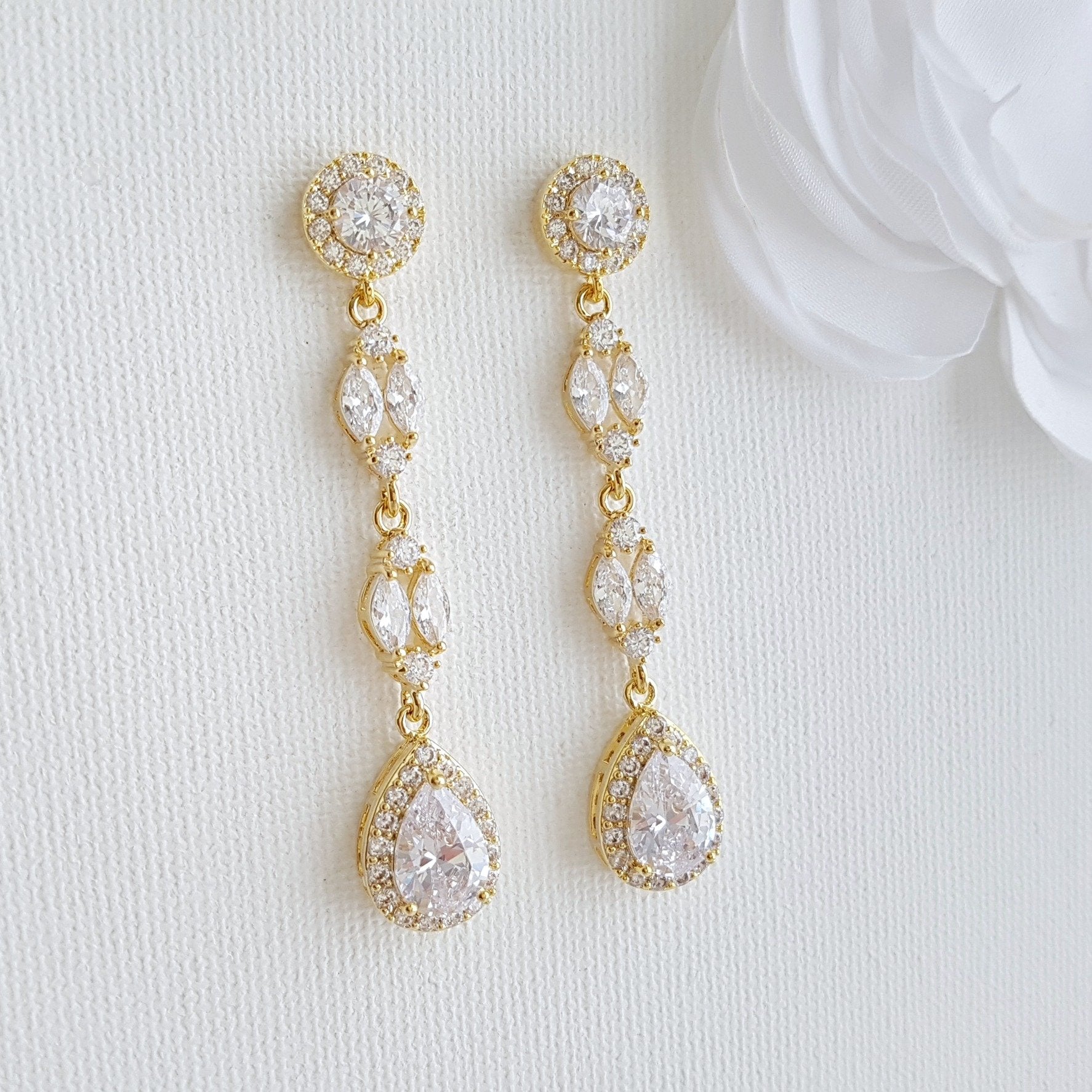 Rose Gold Long Earrings- Hayley - PoetryDesigns