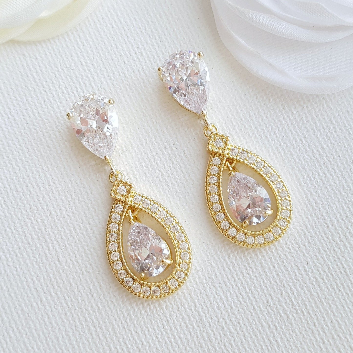 Pendientes de gota de cristal plateado para novia- Sarah