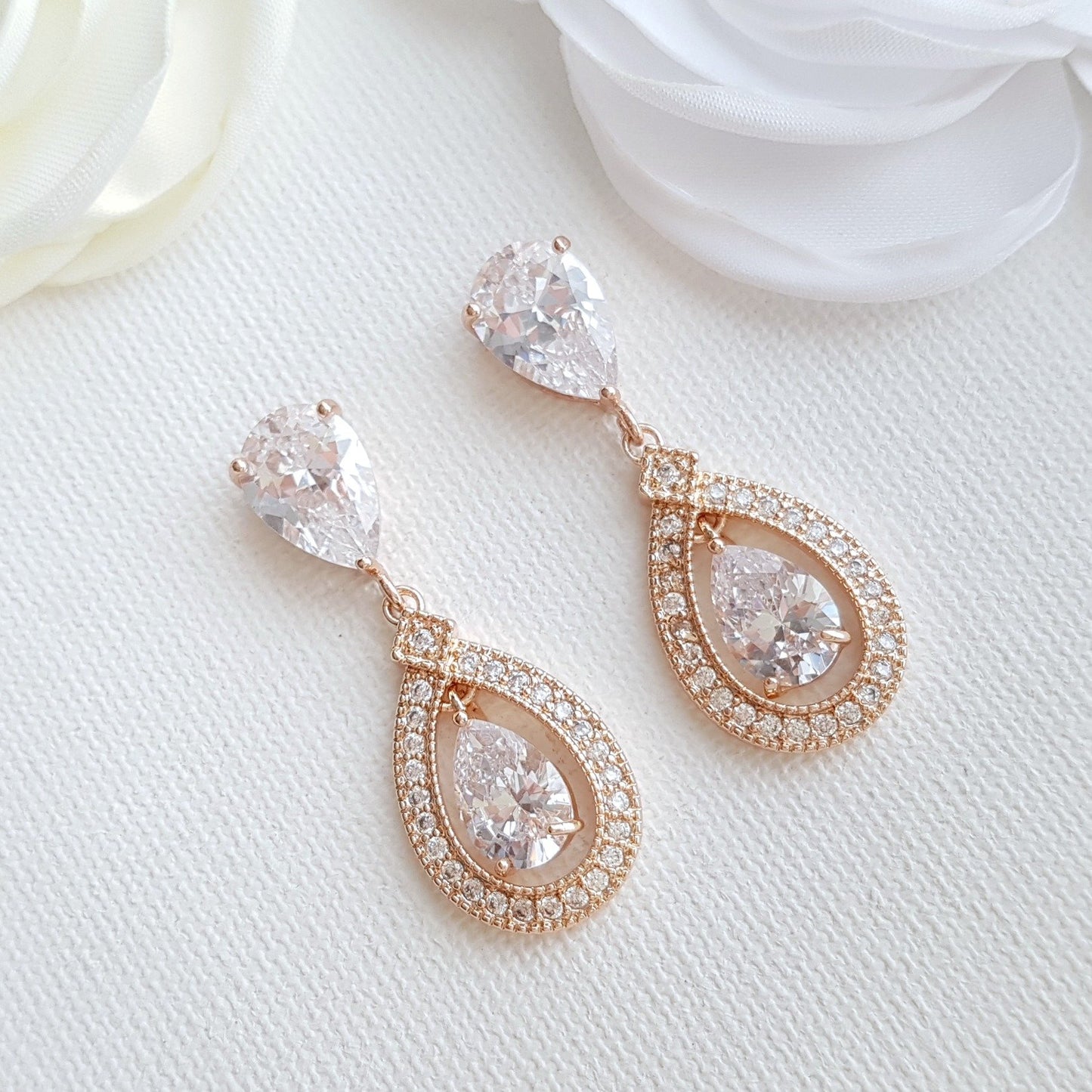 Pendientes colgantes de cristal de oro rosa - Sarah