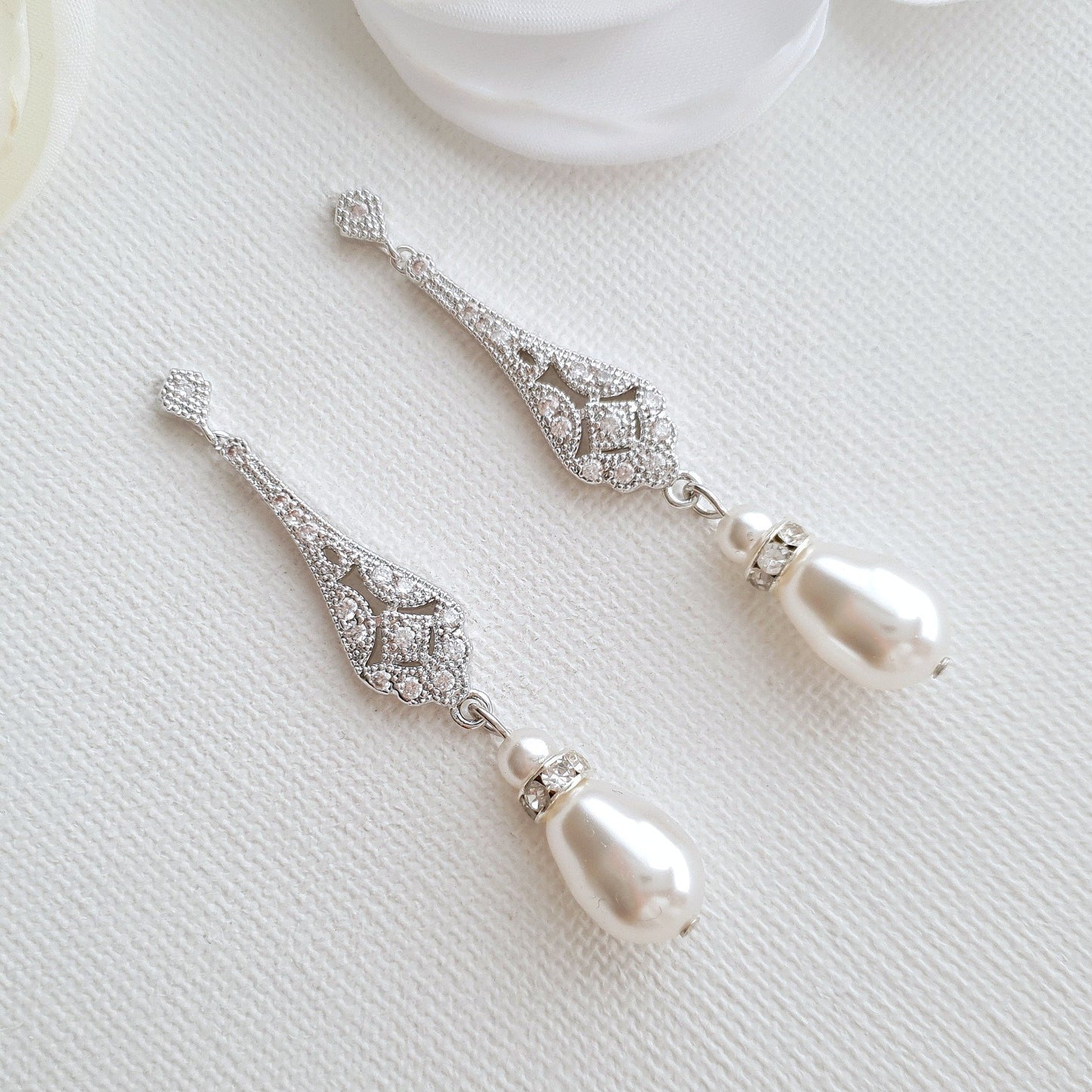 Vintage Style Rose Gold Bridal Earrings-List - PoetryDesigns