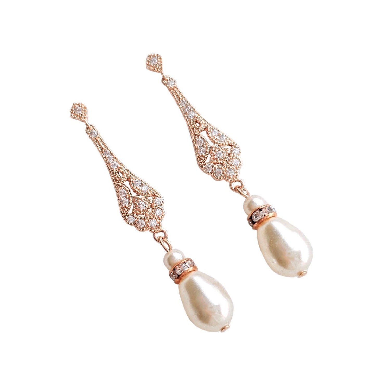 Vintage Style Rose Gold Bridal Earrings-List - PoetryDesigns