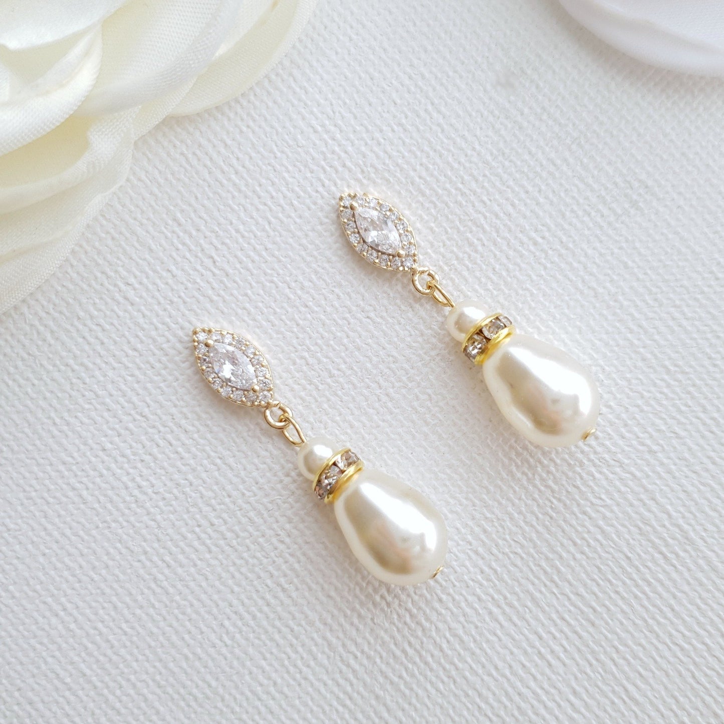 Rose Gold Pearl Teardrop Earrings for Brides- Ella - PoetryDesigns