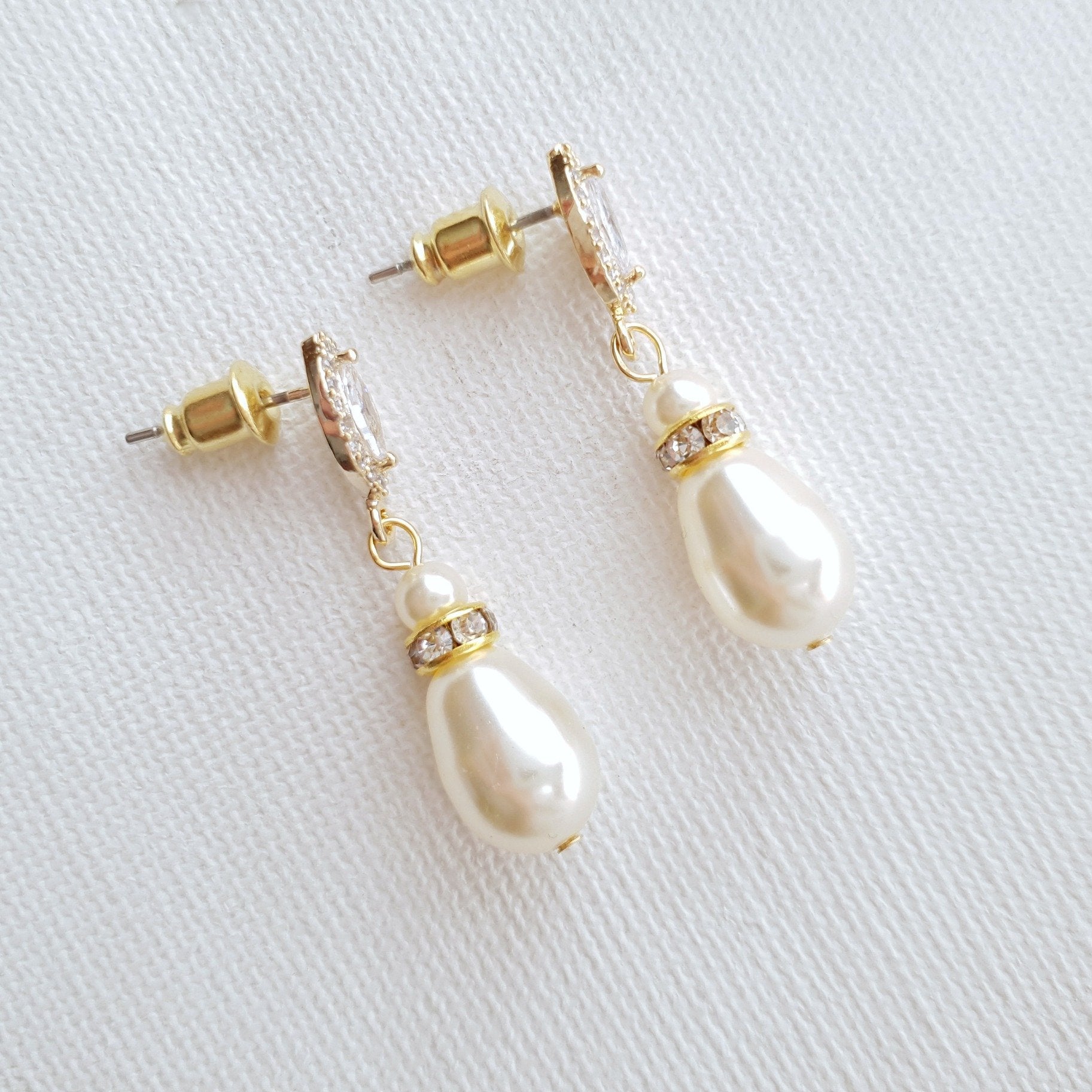 Teardrop Pearl Earrings for Weddings in Silver- Ella - PoetryDesigns