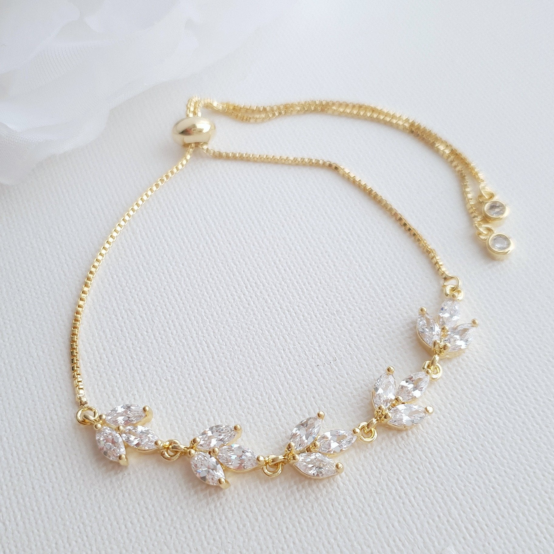 Wedding Necklace Set with Earrings & Bracelet-Gold- Leila - PoetryDesigns