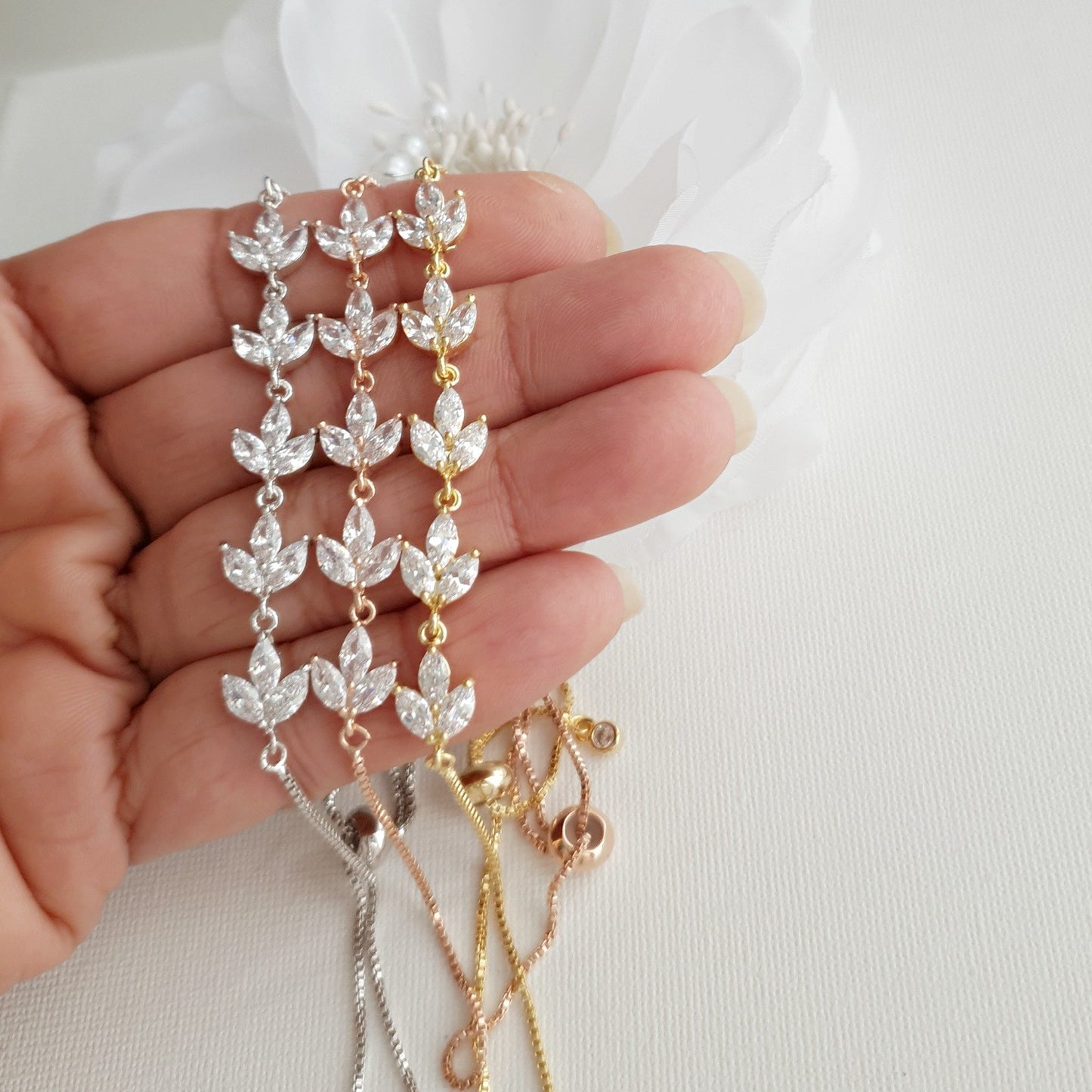 Wedding Necklace Set with Earrings & Bracelet-Gold- Leila - PoetryDesigns