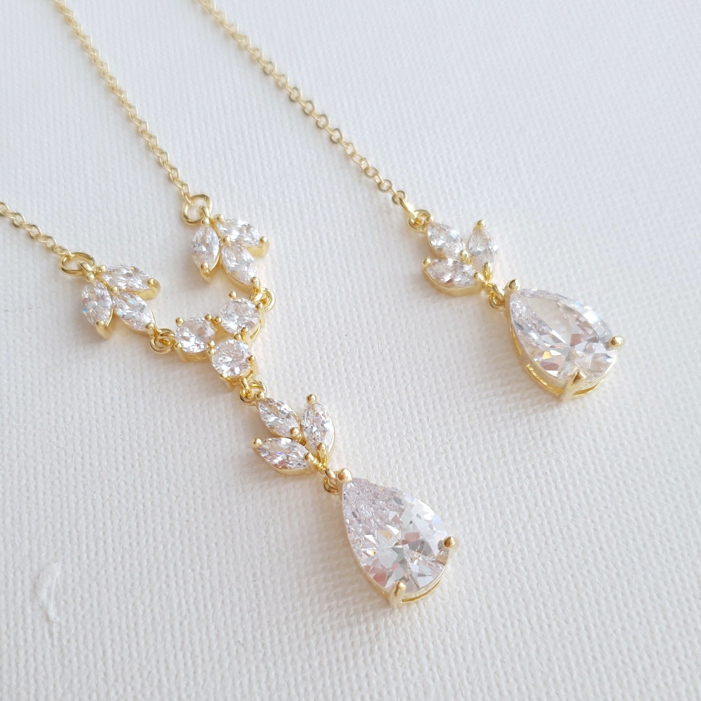 Wedding Necklace Set with Earrings & Bracelet-Gold- Leila - PoetryDesigns