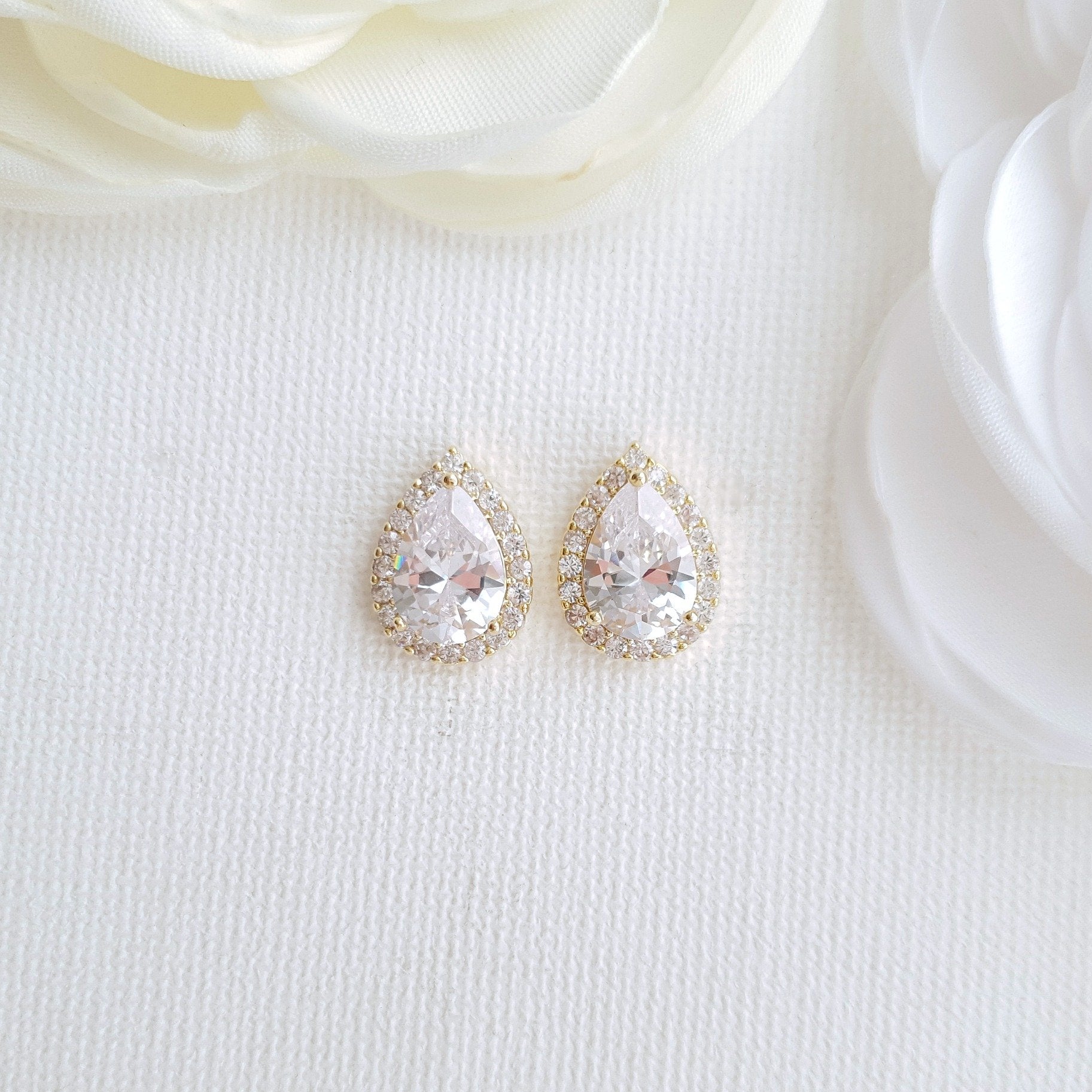 Teardrop Clip On Stud Earrings- Emma - PoetryDesigns