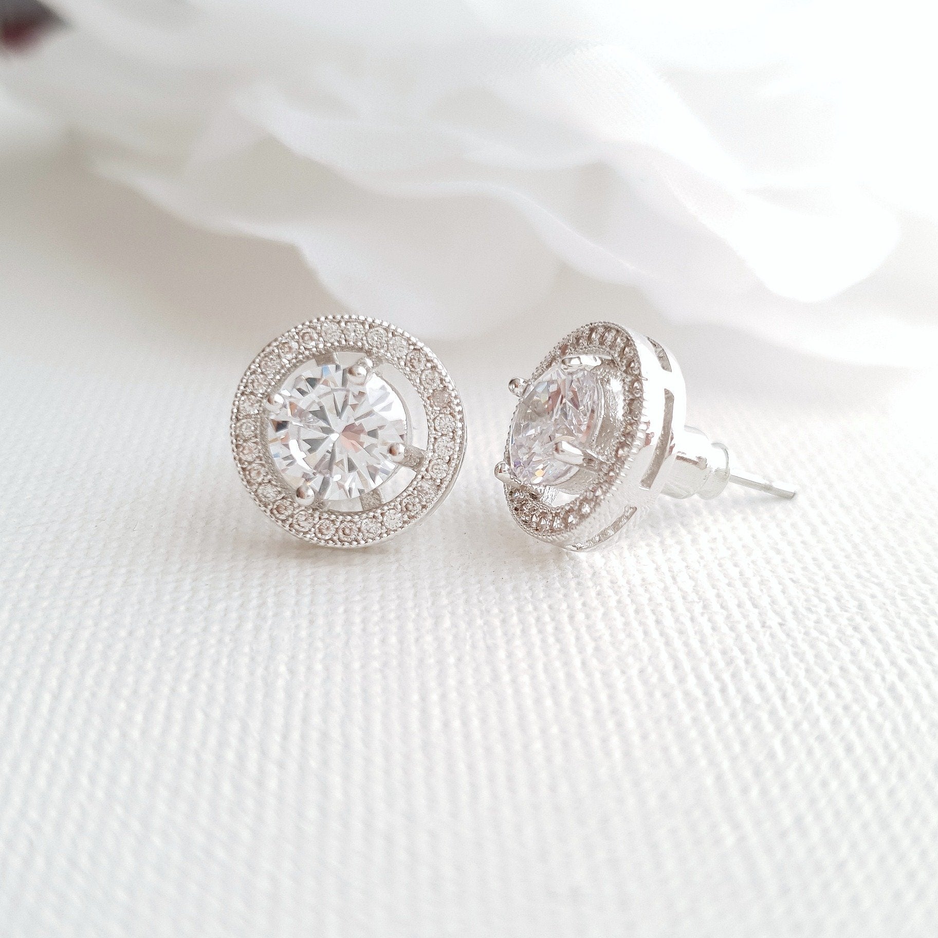 Round Stud Earrings Silver- Denise - PoetryDesigns