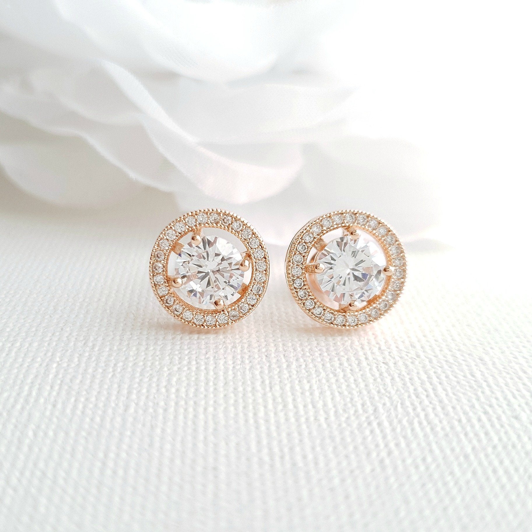 Rose Gold Round Stud Earrings- Denise - PoetryDesigns