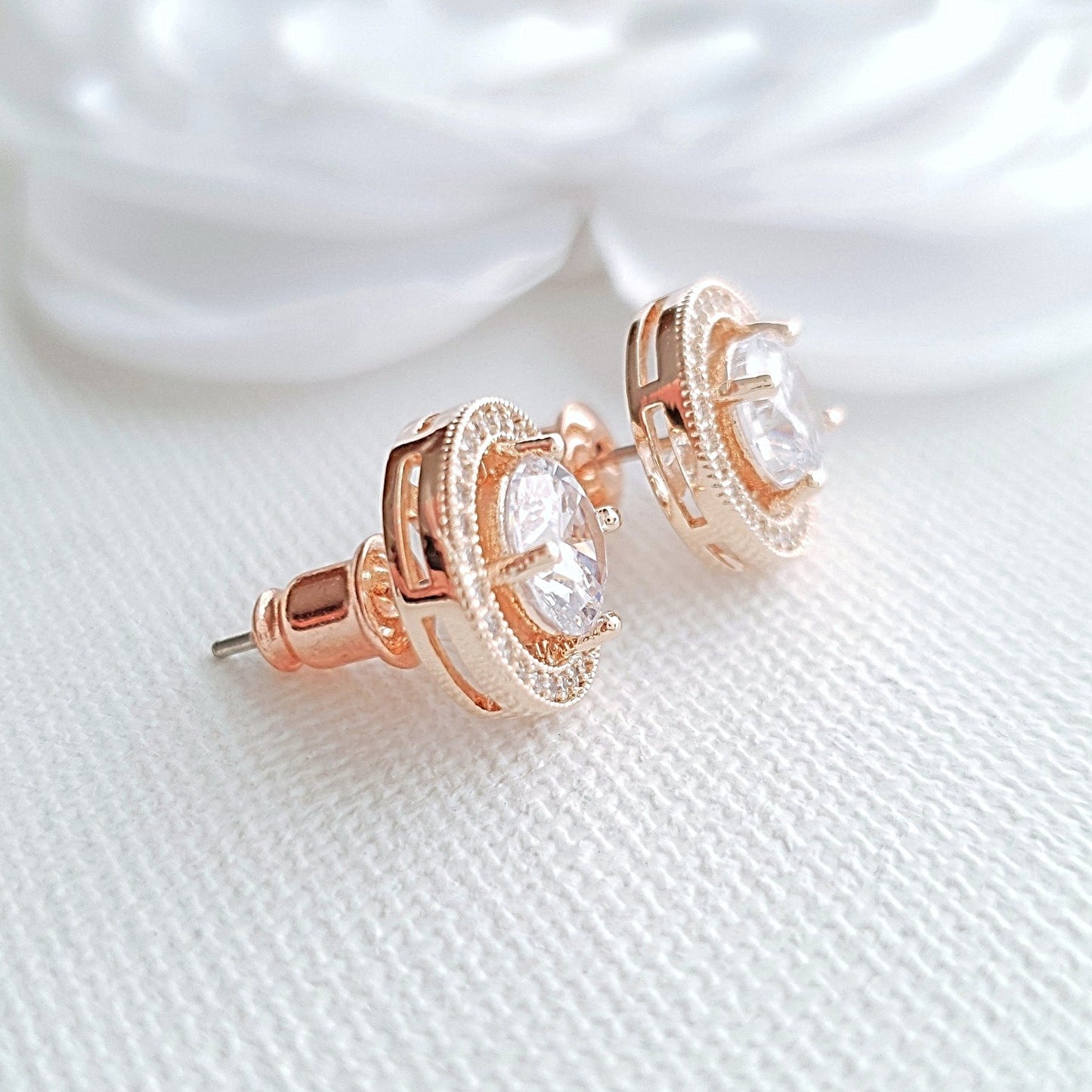 Rose Gold Round Stud Earrings- Denise - PoetryDesigns