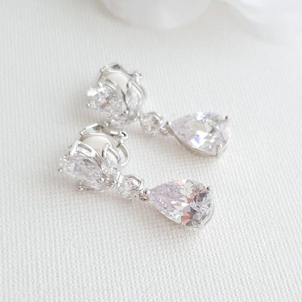 Small Clip on Drop Earrings Silver-Nicole - PoetryDesigns