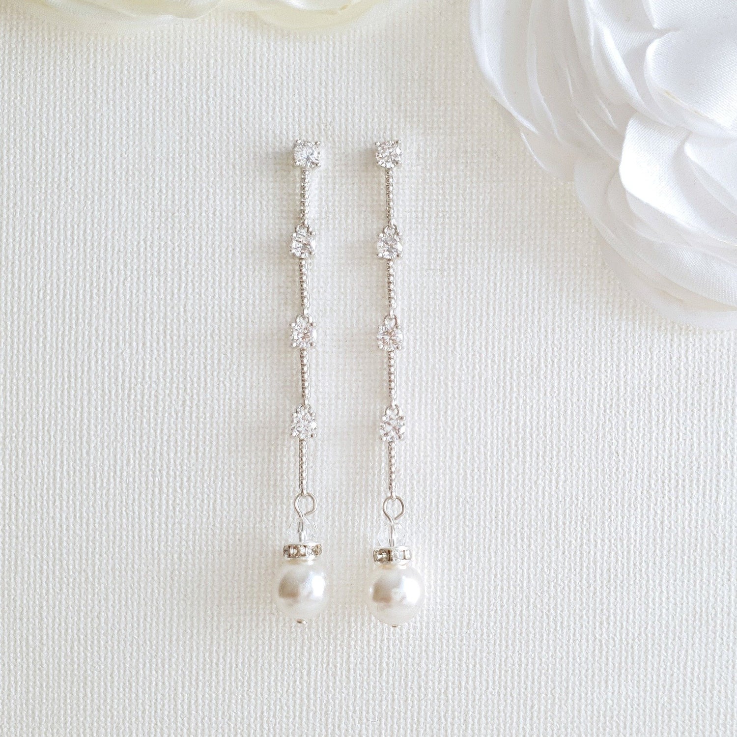 Slim & Long Pearl Earrings for Weddings-Ginger - PoetryDesigns
