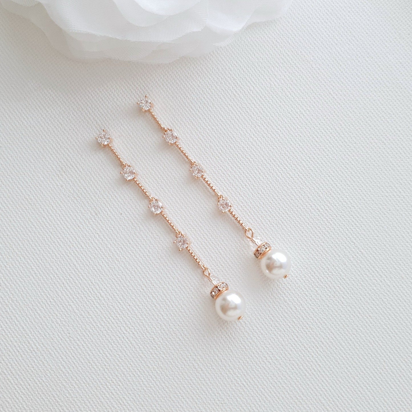 Rose Gold Long Earrings for Brides-Ginger - PoetryDesigns