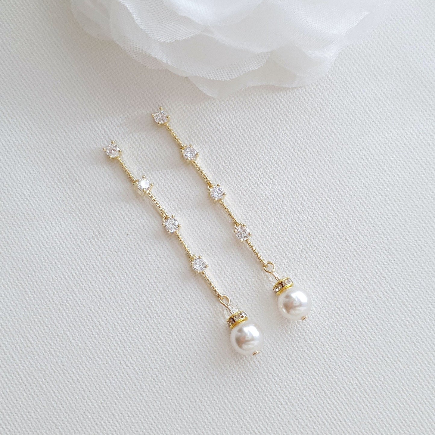 Slim & Long Pearl Earrings for Weddings-Ginger - PoetryDesigns