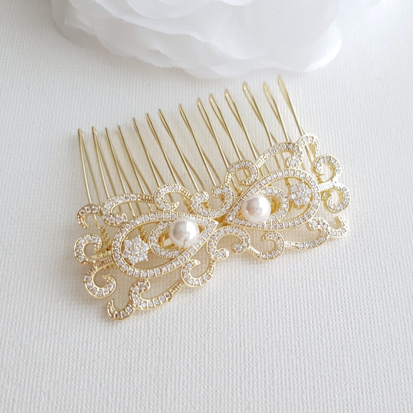 Peigne à cheveux de mariée et de mariage doré-Arletty