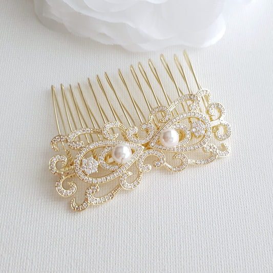 Peigne à cheveux de mariée et de mariage doré-Arletty