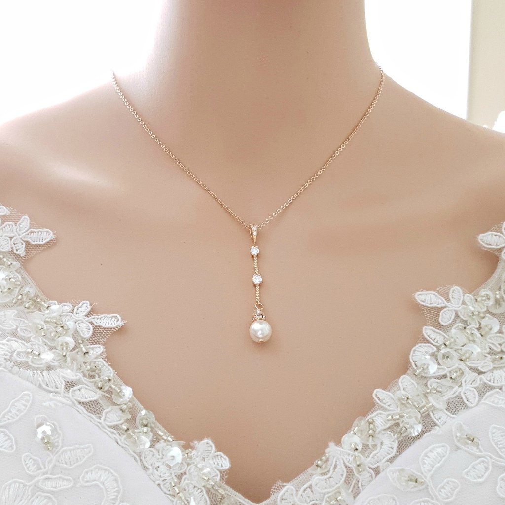 Thin Gold Necklace Earring Wedding Jewelry Set- Ginger - PoetryDesigns