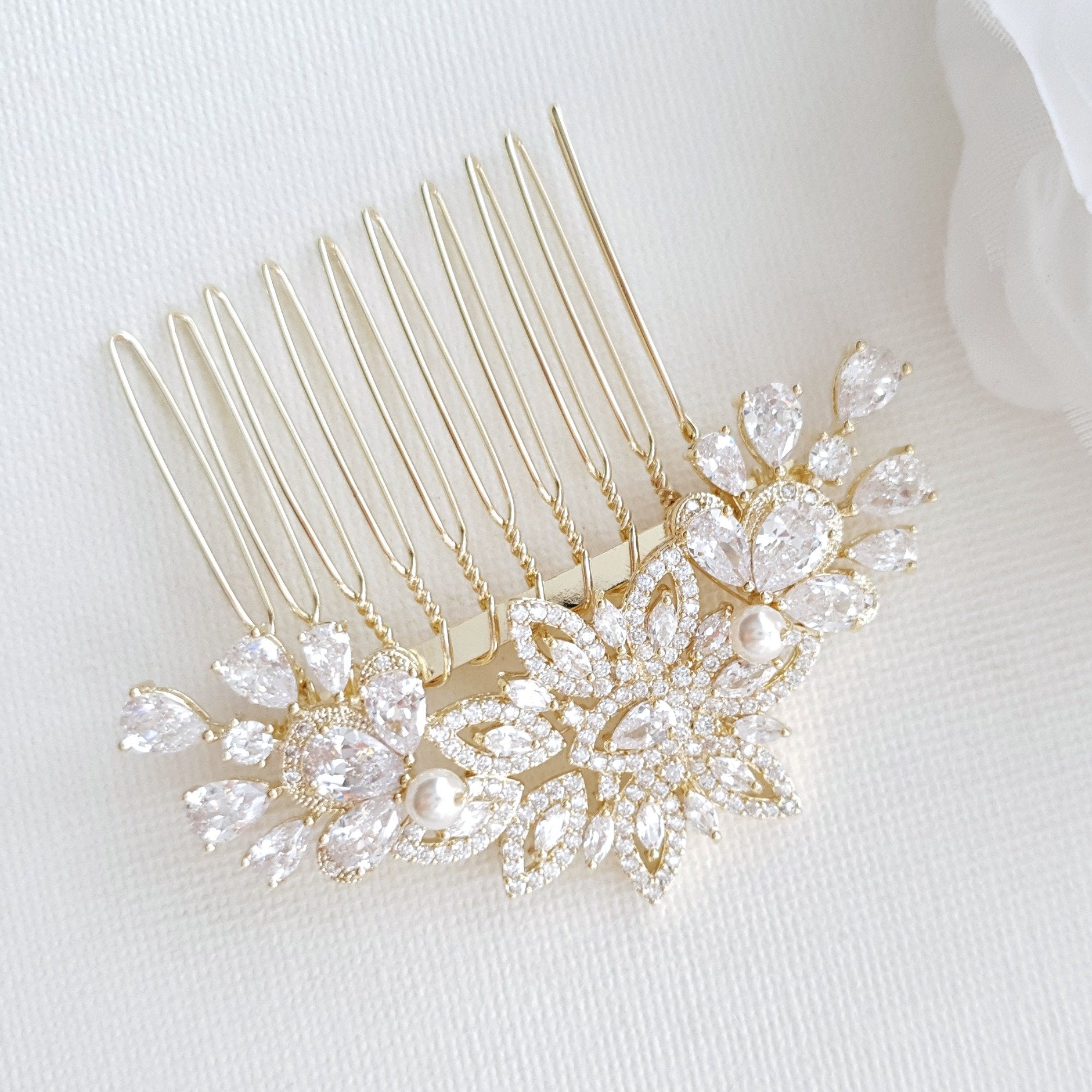 Rose Gold Diamante Hair Comb-Lara - PoetryDesigns