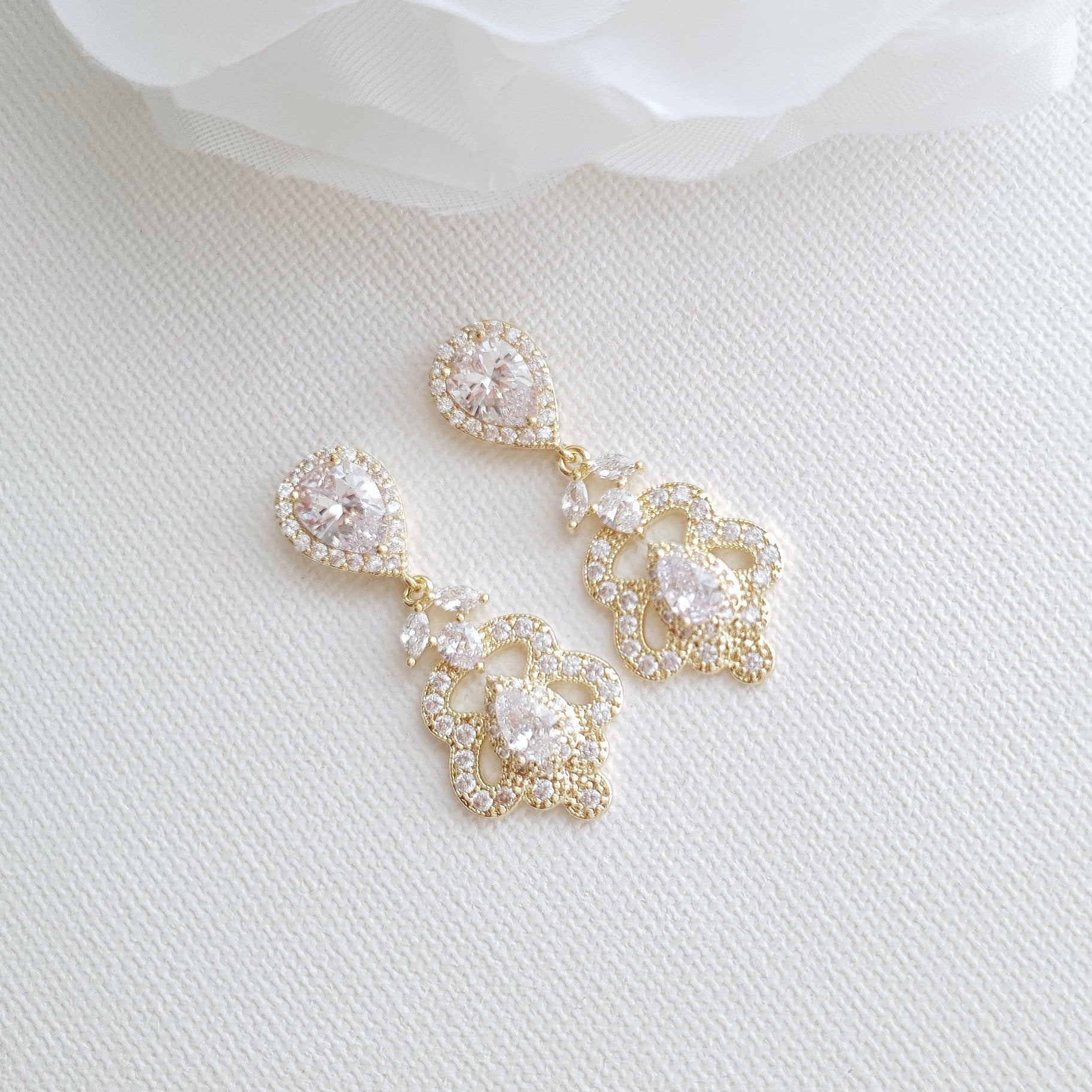 Vintage Gold Earrings for Weddings- Norma - PoetryDesigns