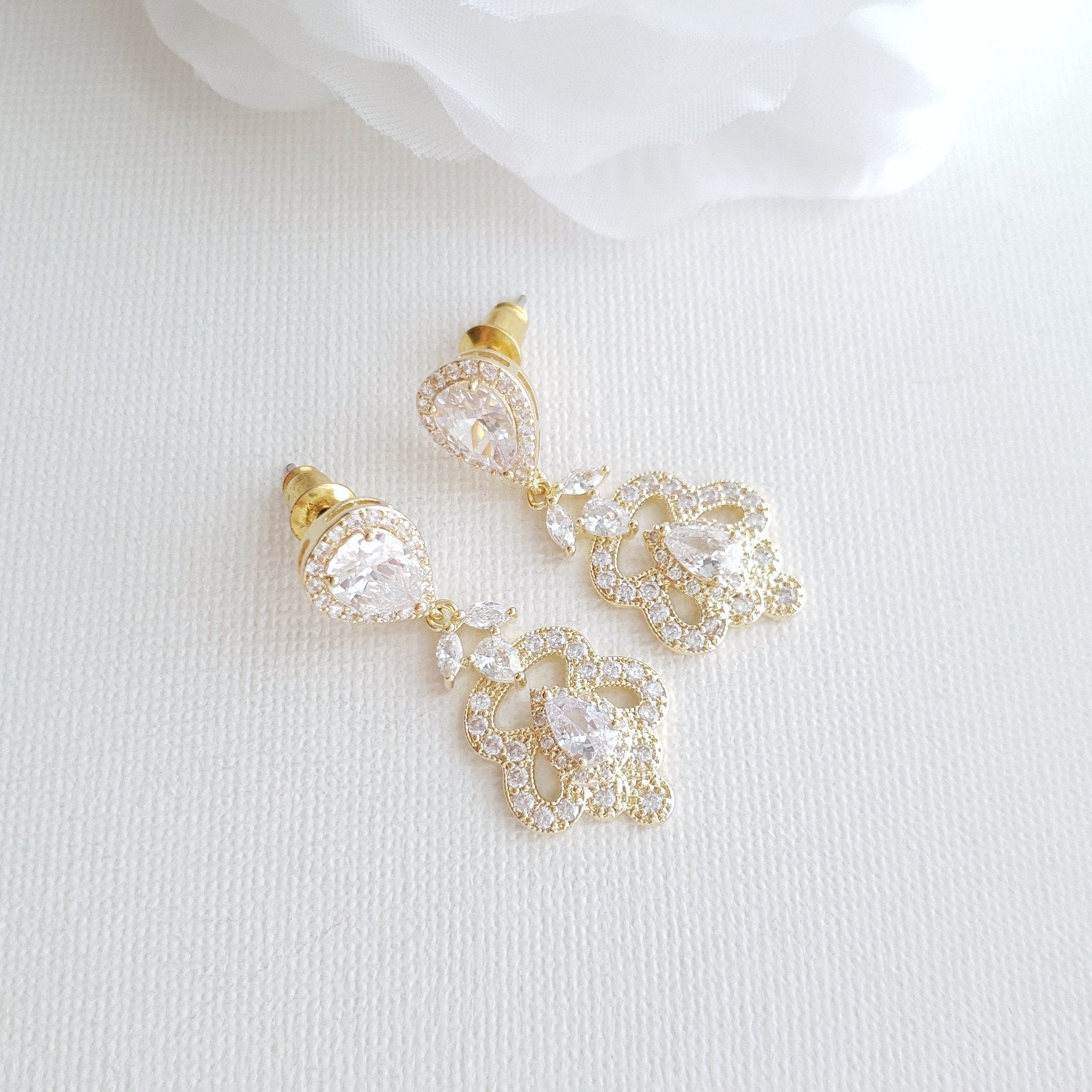 Vintage Gold Earrings for Weddings- Norma - PoetryDesigns