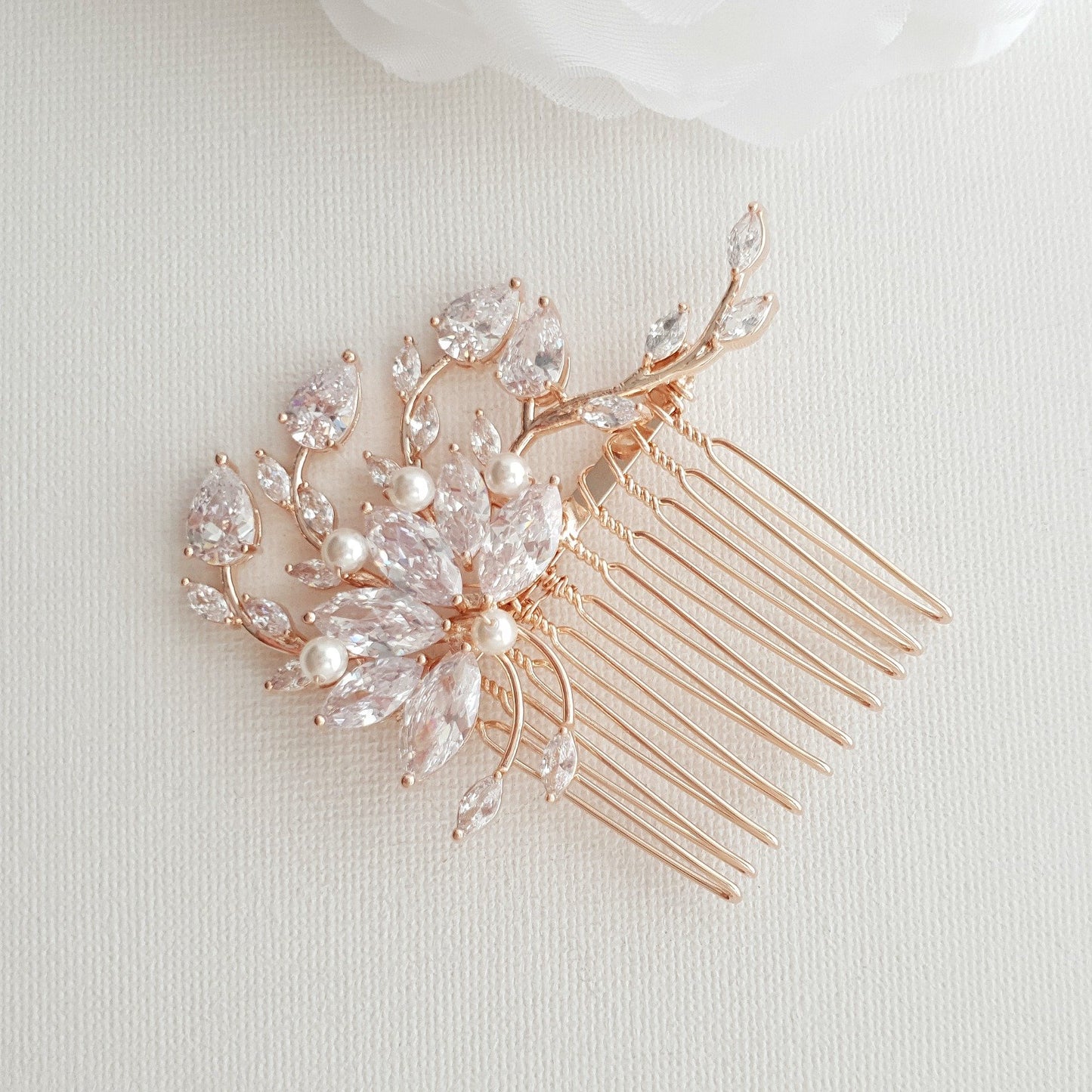 Small Flower Rose Gold Bridal Hair Comb -Kika - PoetryDesigns