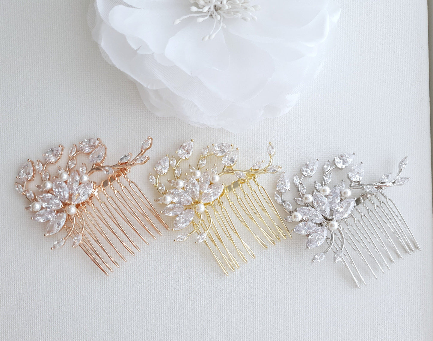 Small Flower Rose Gold Bridal Hair Comb -Kika - PoetryDesigns