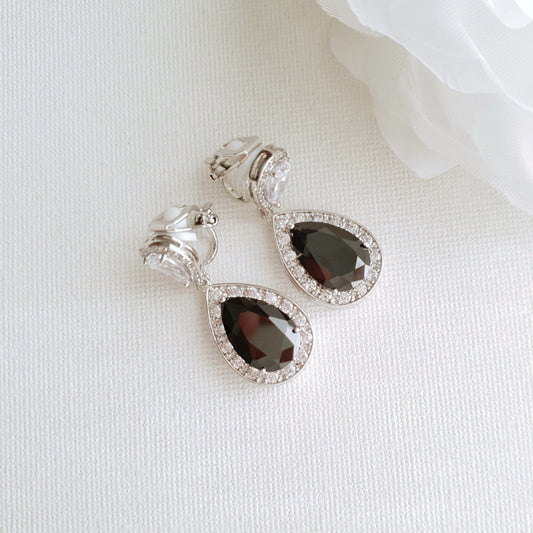 Black Clip On Earrings in Silver-Zoe - PoetryDesigns