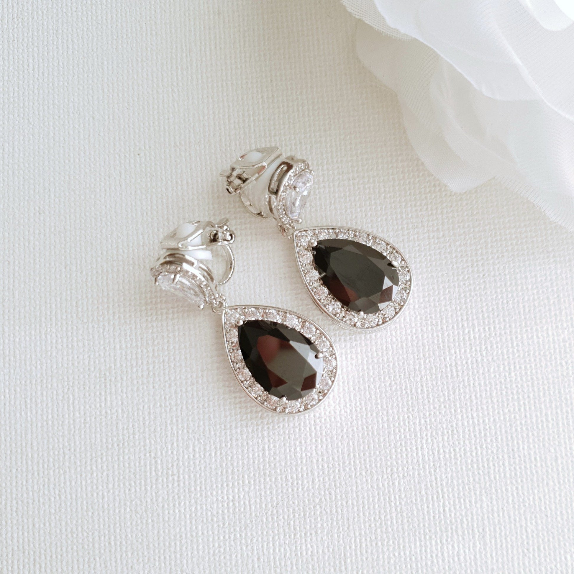 Black Clip On Drop Earrings in Rose Gold-Zoe - PoetryDesigns