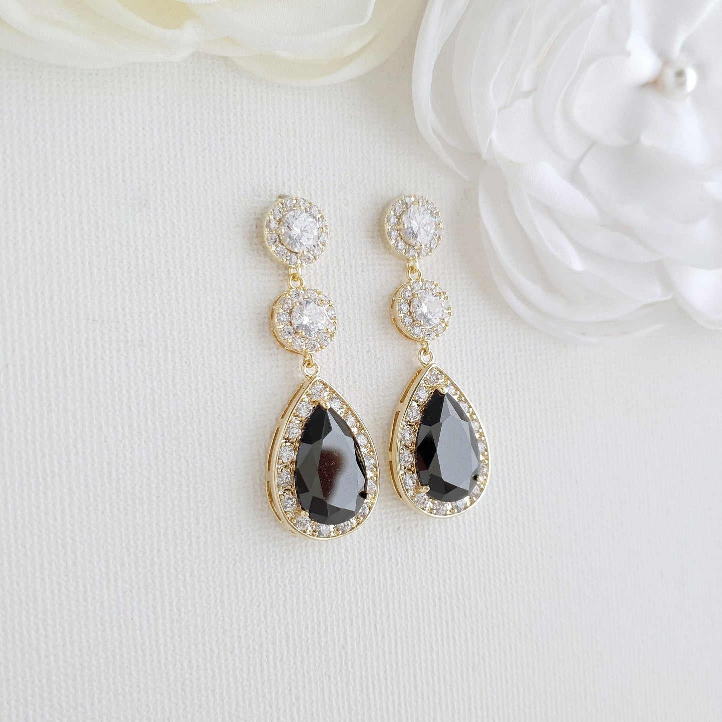 Long Black Drop Earrings- Zoe - PoetryDesigns