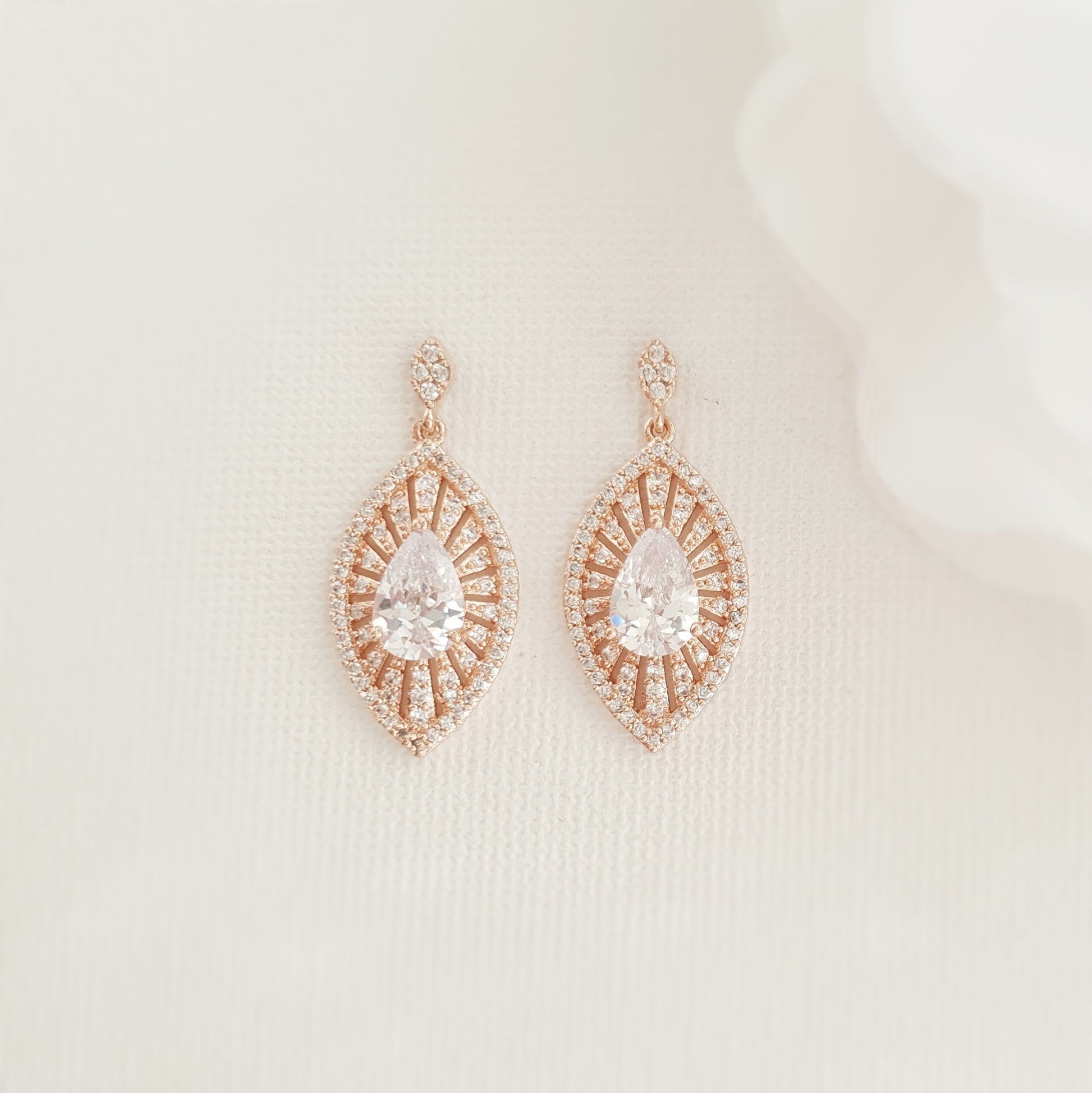 Rose Gold Short Drop Earrings-Zoey - PoetryDesigns