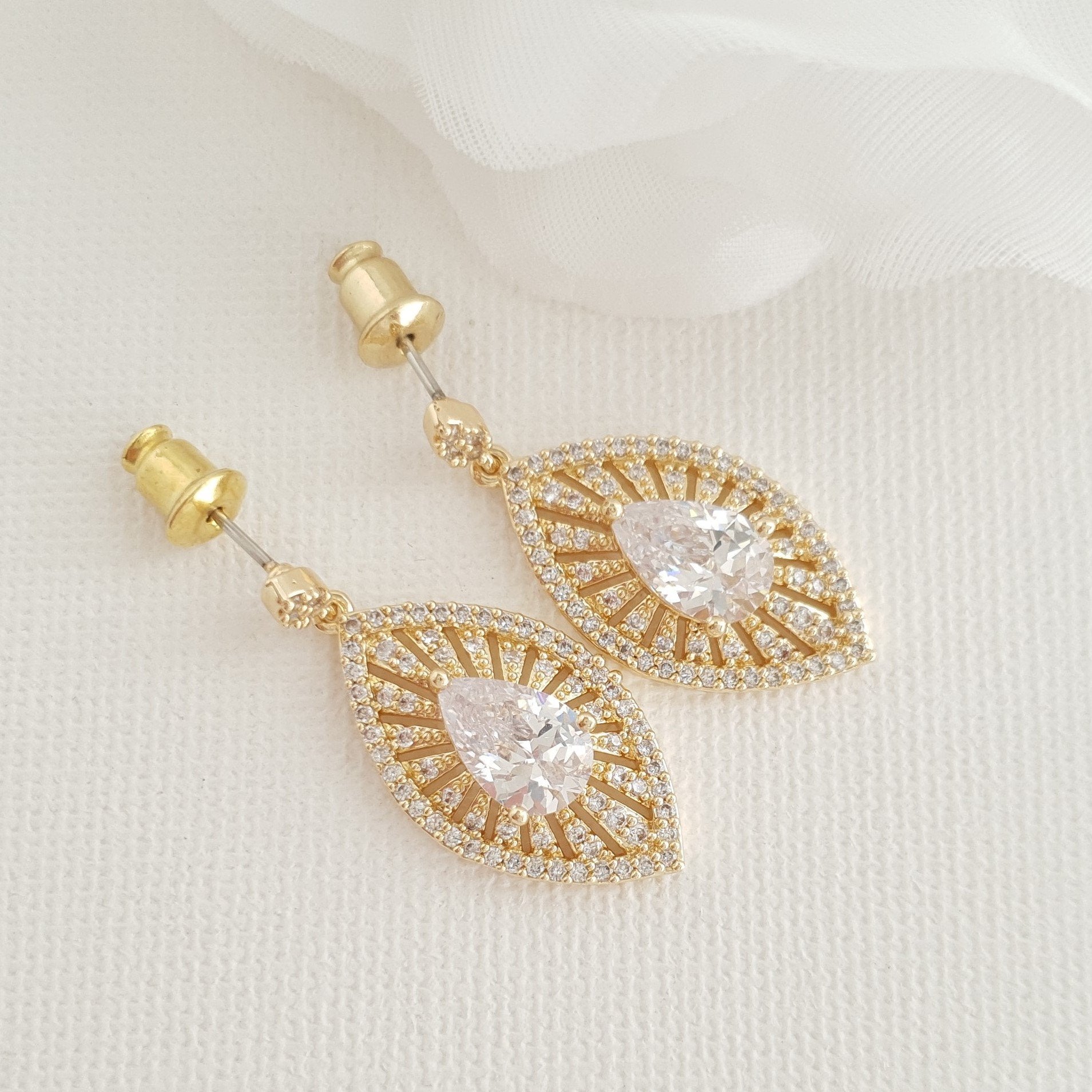 Gold Short Drop Earrings-Zoey - PoetryDesigns