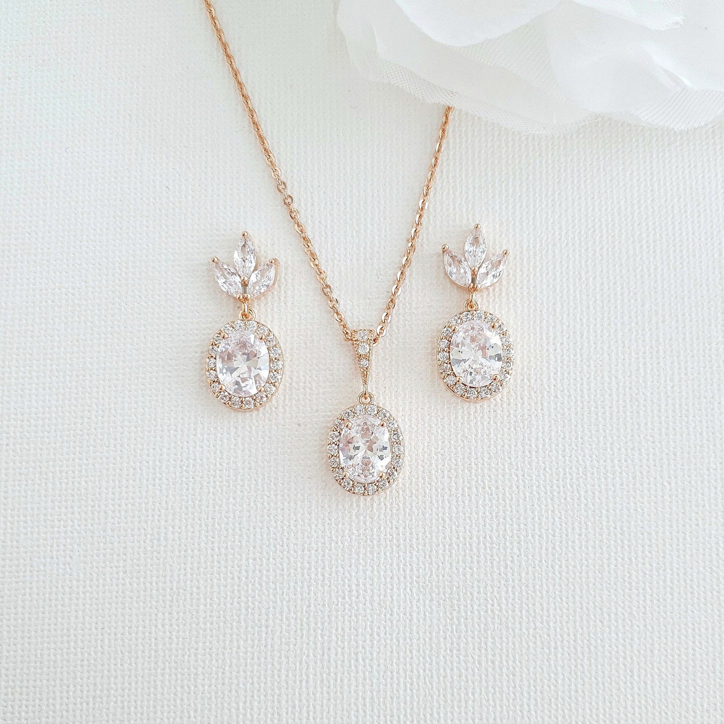Oval Necklace Set With Matching Earrings & Bracelet- Emily - PoetryDesigns