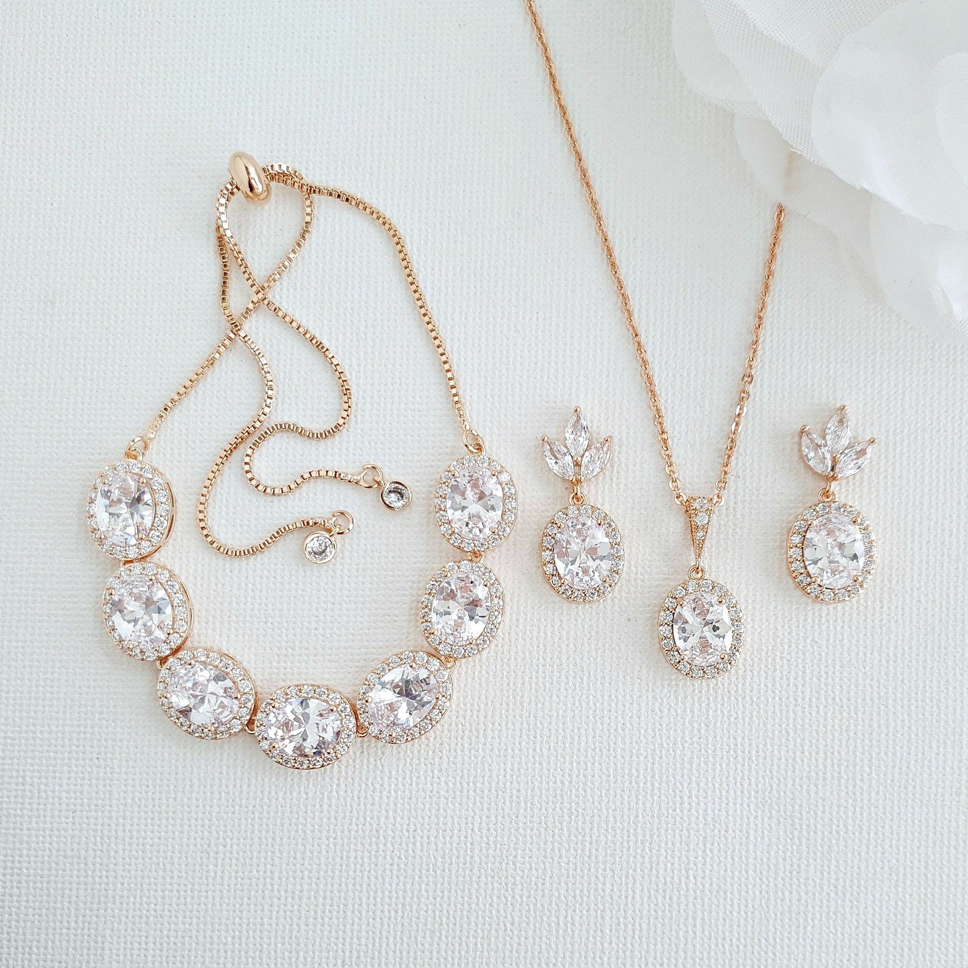 Oval Necklace Set With Matching Earrings & Bracelet- Emily - PoetryDesigns