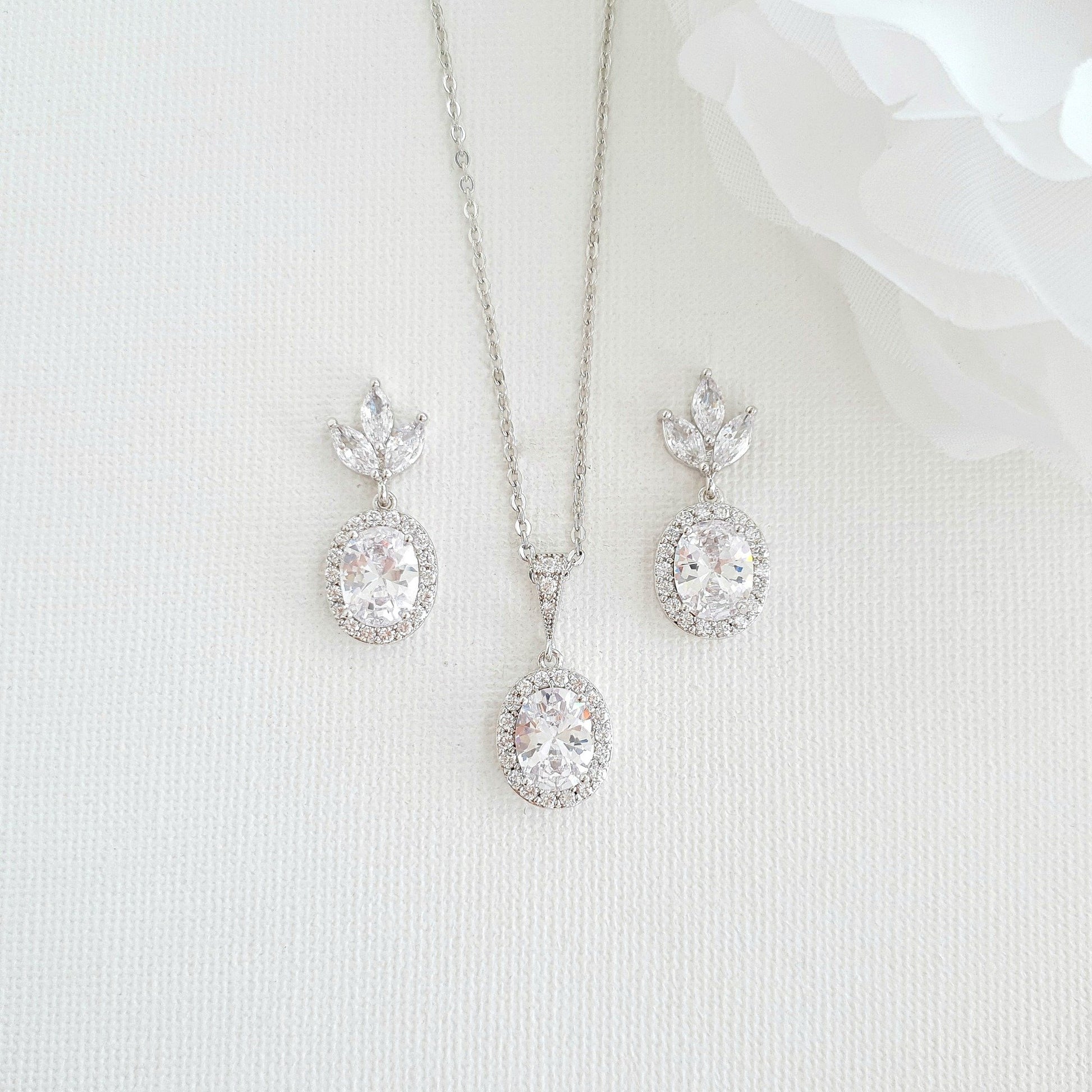 Oval Necklace Set With Matching Earrings & Bracelet- Emily - PoetryDesigns