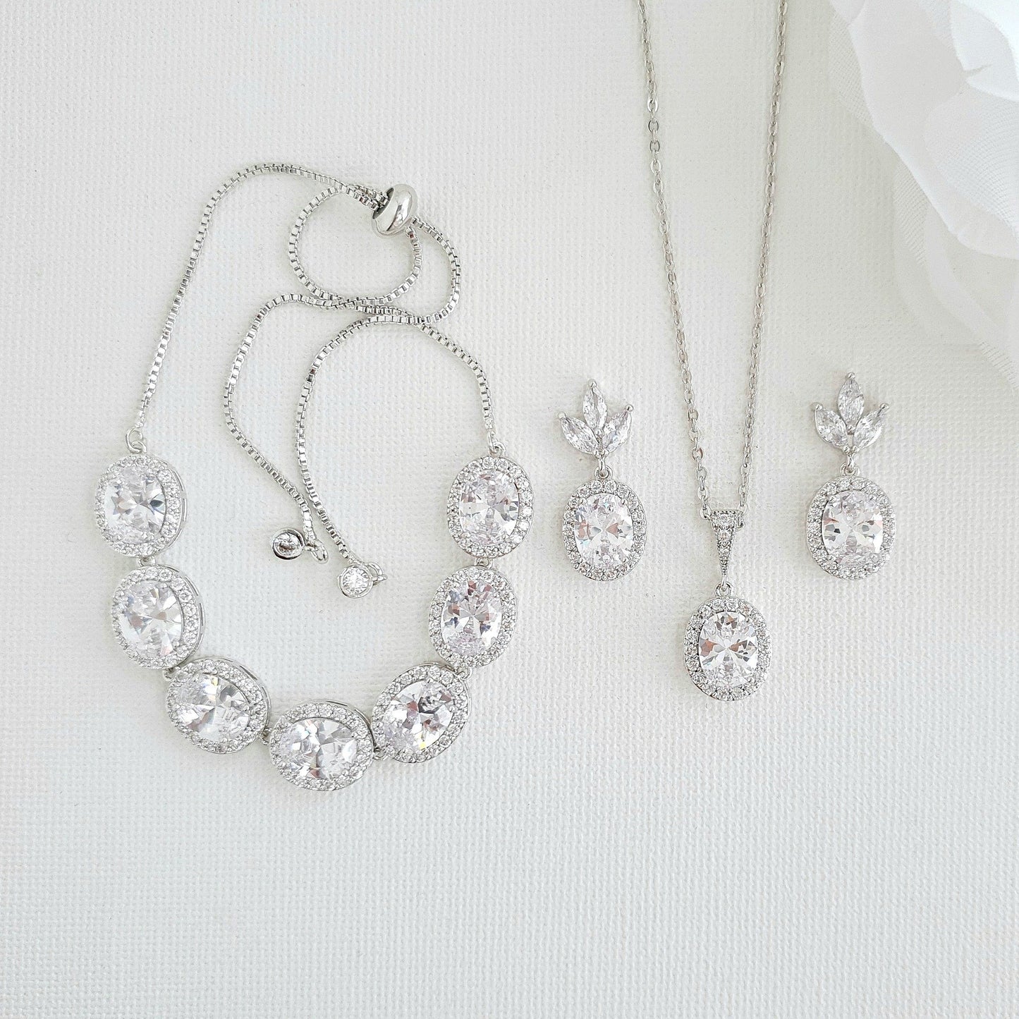 Oval Necklace Set With Matching Earrings & Bracelet- Emily - PoetryDesigns