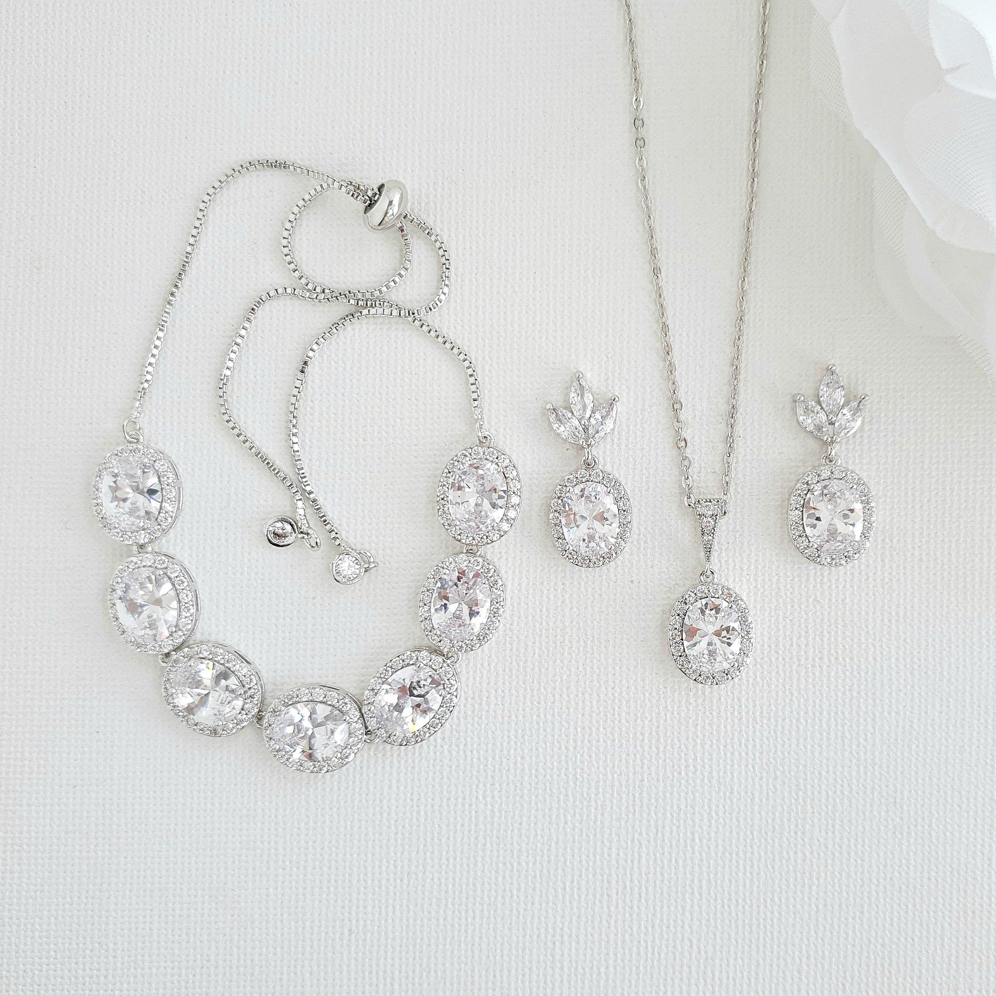 Oval Necklace Set With Matching Earrings & Bracelet- Emily - PoetryDesigns
