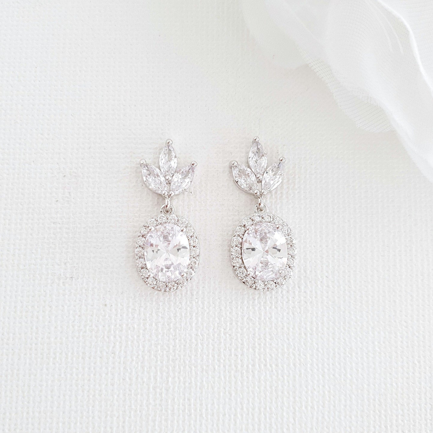 Small Bridal Earrings With Oval Crystals & Rose Gold- Emily - PoetryDesigns
