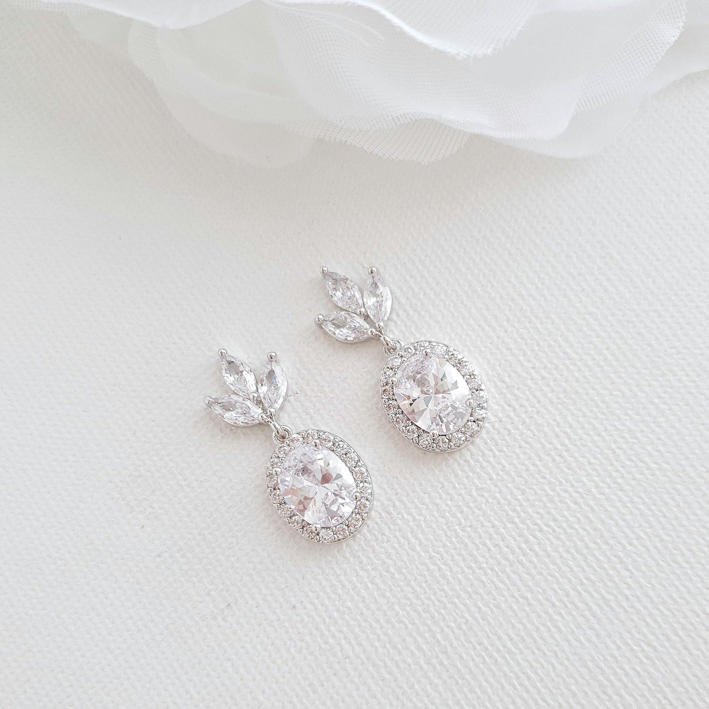 Small Bridal Earrings With Oval Crystals & Rose Gold- Emily - PoetryDesigns