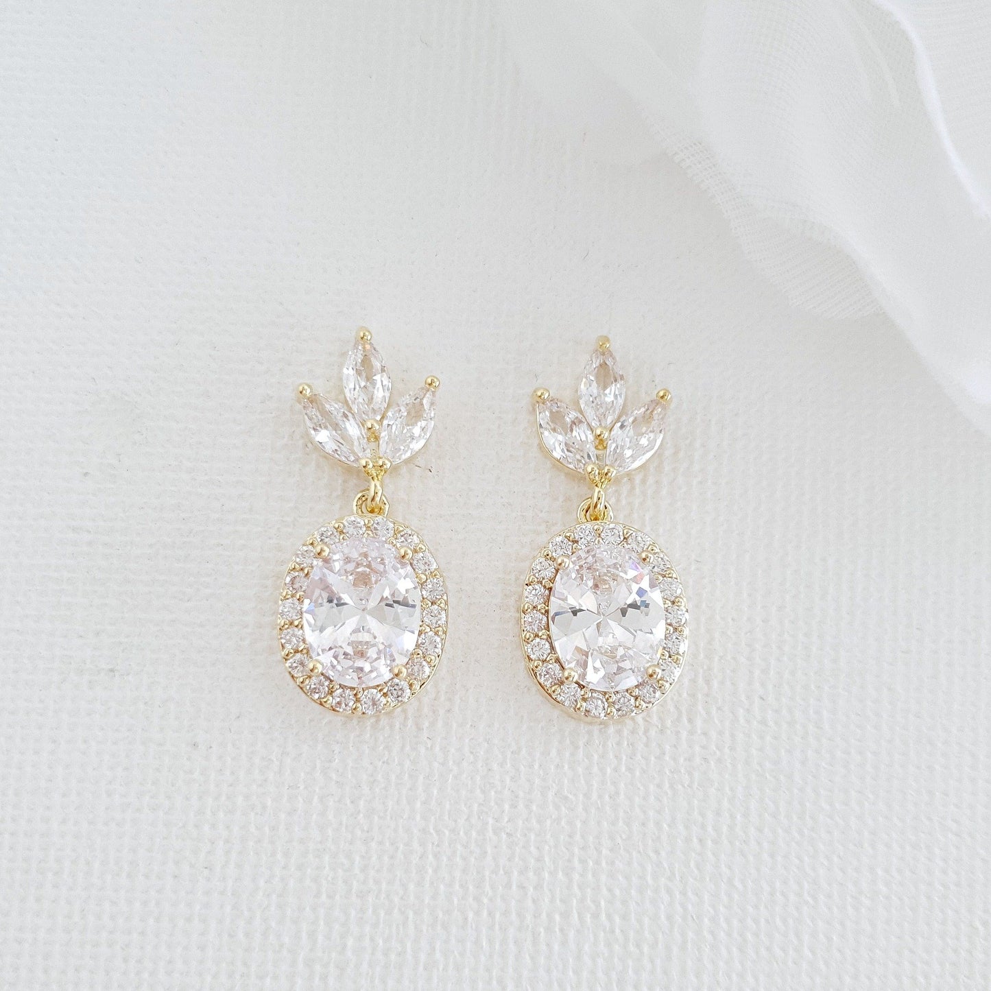 Small Bridal Earrings With Oval Crystals & Rose Gold- Emily - PoetryDesigns
