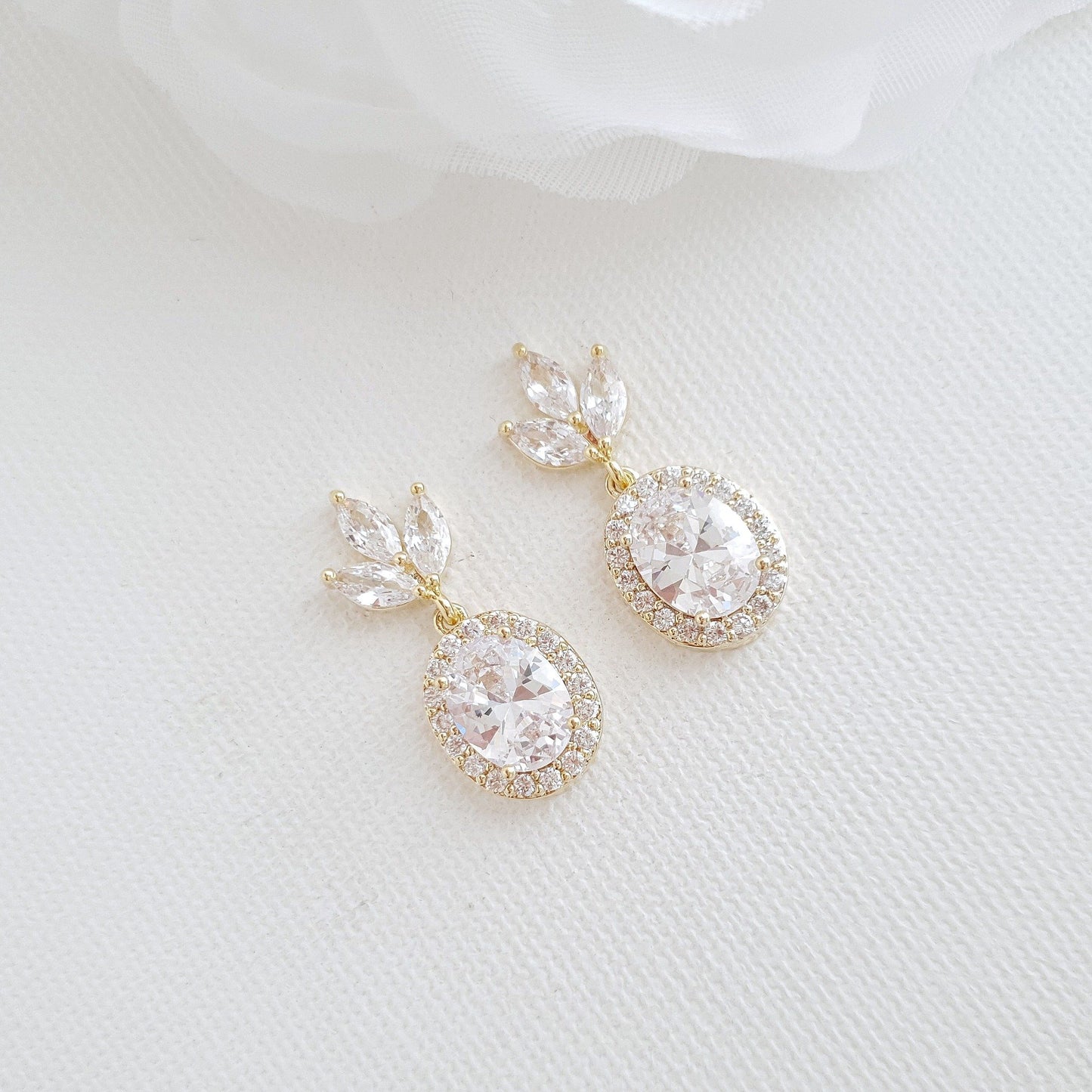Small Wedding Earrings in Gold- Emily - PoetryDesigns
