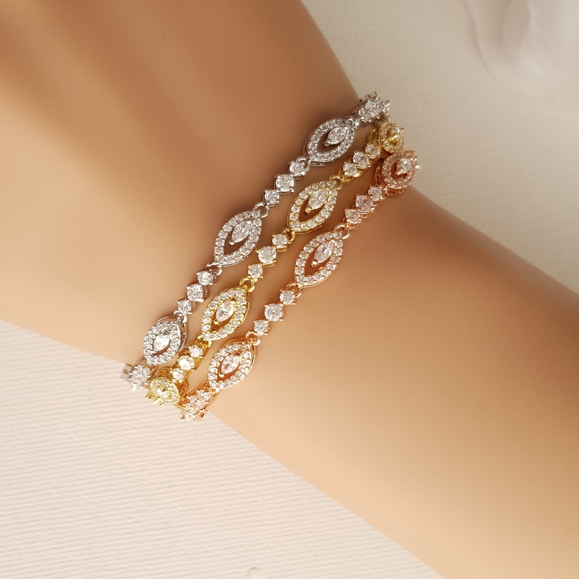 Slim Rose Gold Wedding Bracelet- Hannah - PoetryDesigns