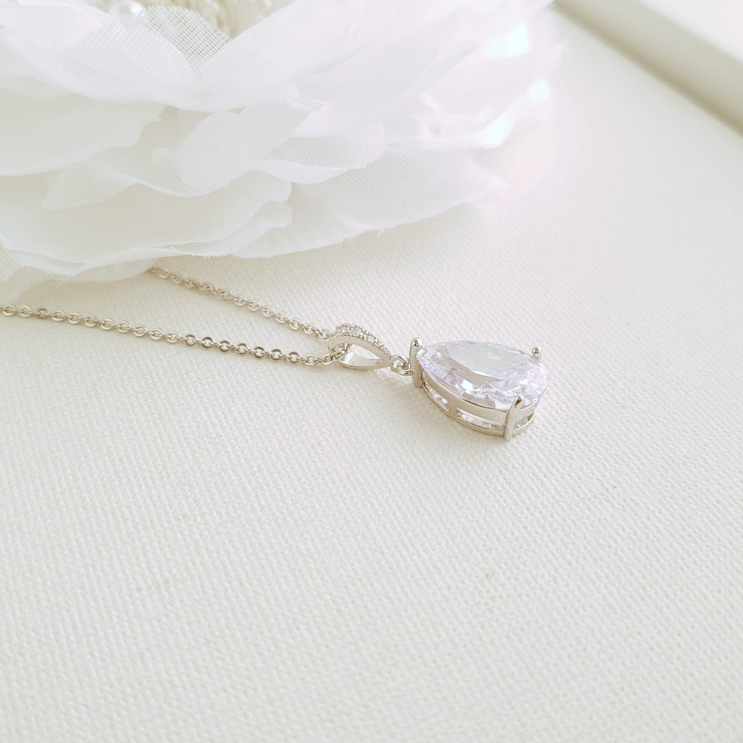 Clear Cubic Zirconia Earrings and Necklace Set in Rose Gold-Clara